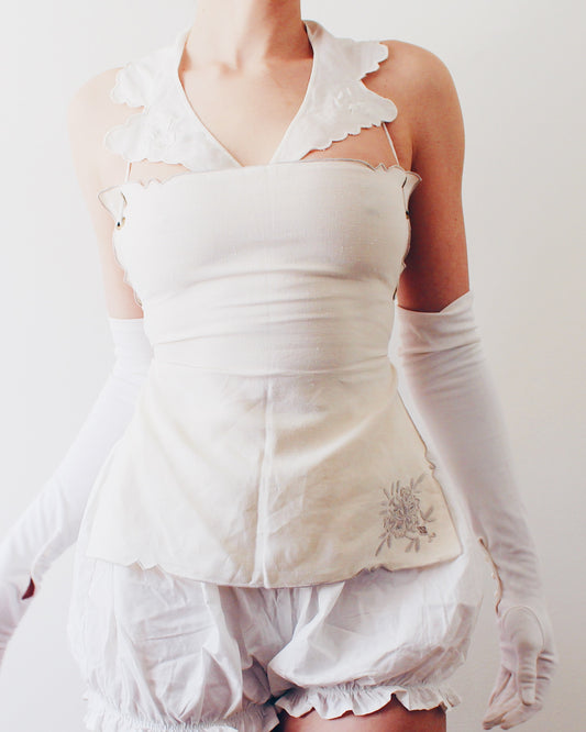 Madeira Embroidery Crop Top Upcycled from Heirloom Table Linen