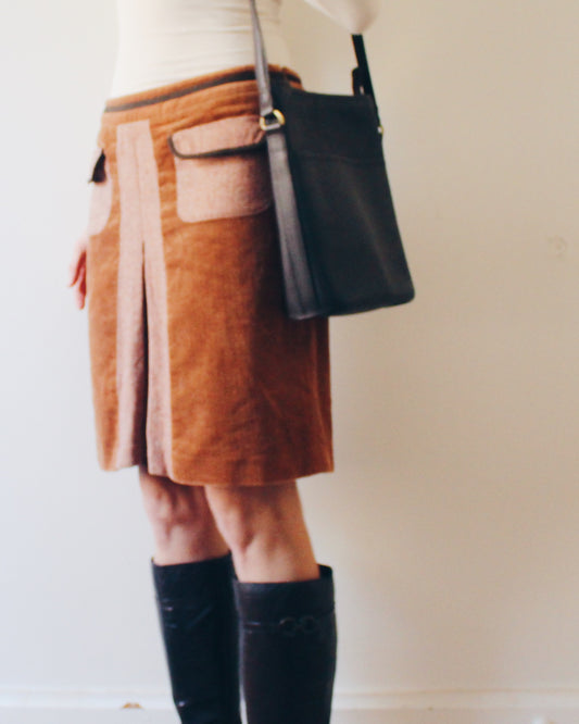 Vintage Corduroy and Wool Pocket Skirt – Low Waist 70s Style Midi in Earth Tones