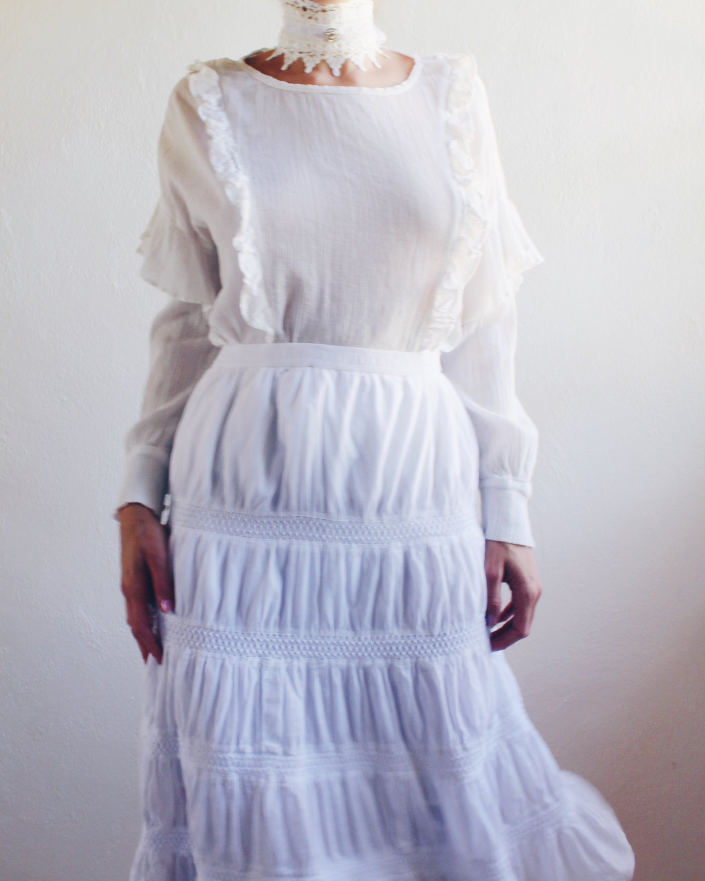 AllSaints White Gauzy Cotton Blouse – Edwardian-Inspired Ethereal Top | Whimsical Cottagecore Style