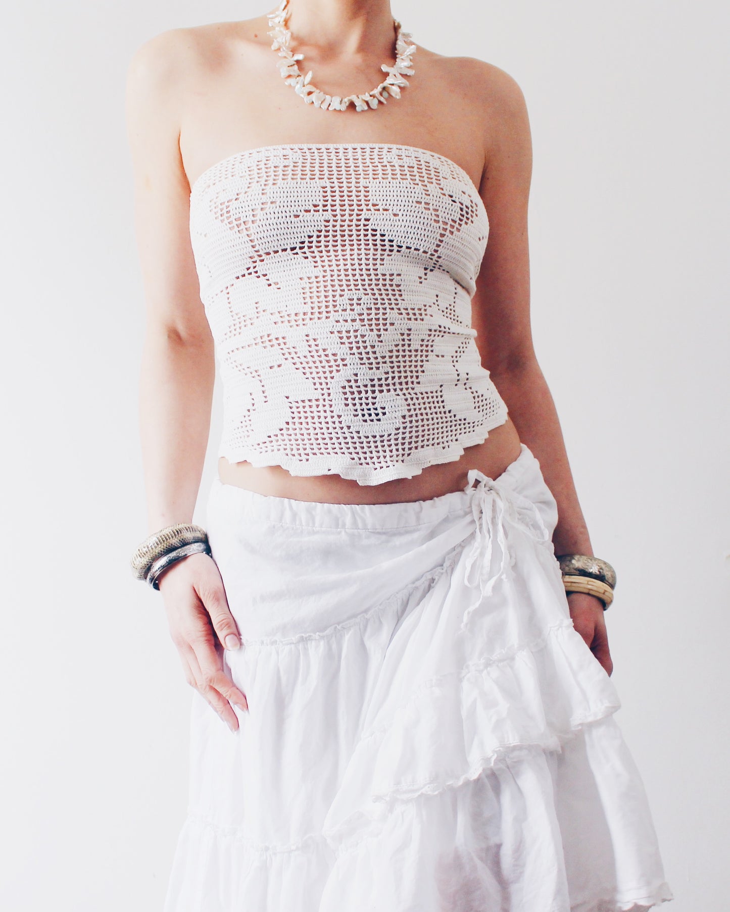 Crochet Couture: Upcycled Doily Crop Top - Reworked vintage - Coachella outfit