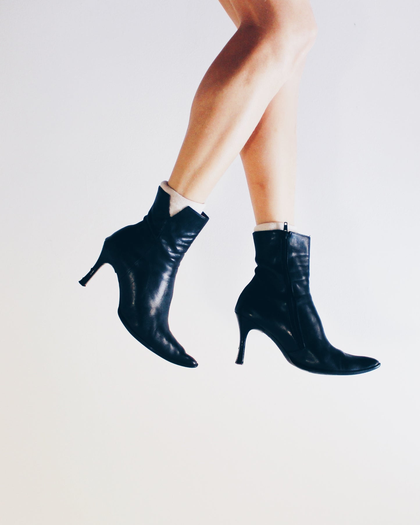 Pointed Toe 90s 2 inch Heeled Boots – Vintage Black Leather Ankle Boots