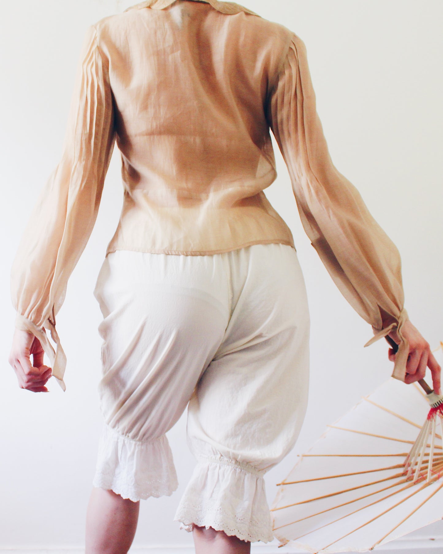 NIC+ZOE Tan Sheer Blouse Medium | Embroidered Floral Victorian Soft Goth Top | Micropleat Sleeve Scalloped Hem Button Up