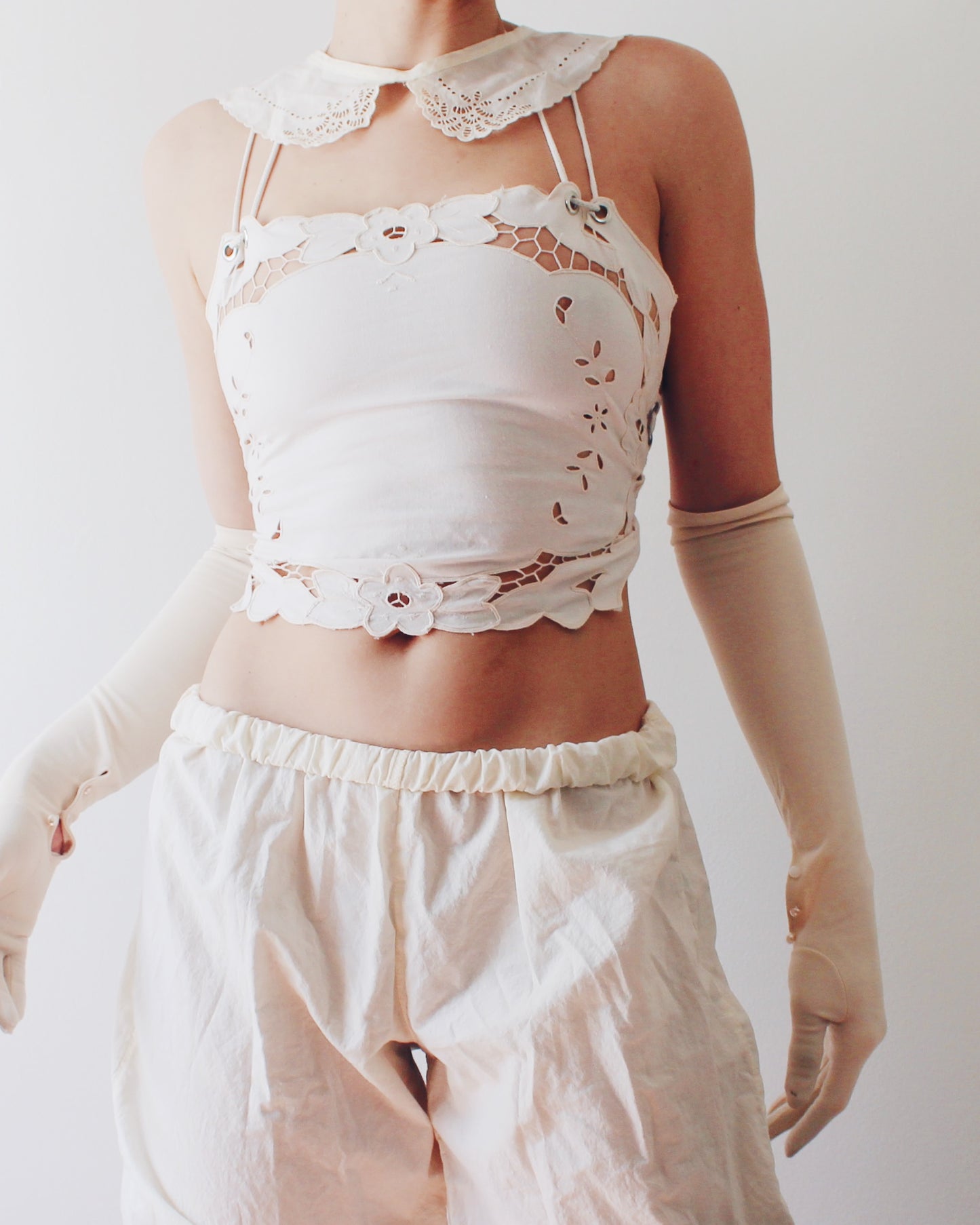 Upcycled Vintage Placemat Tank – Vintage Heirloom Tablewear Art - Reworked crop top