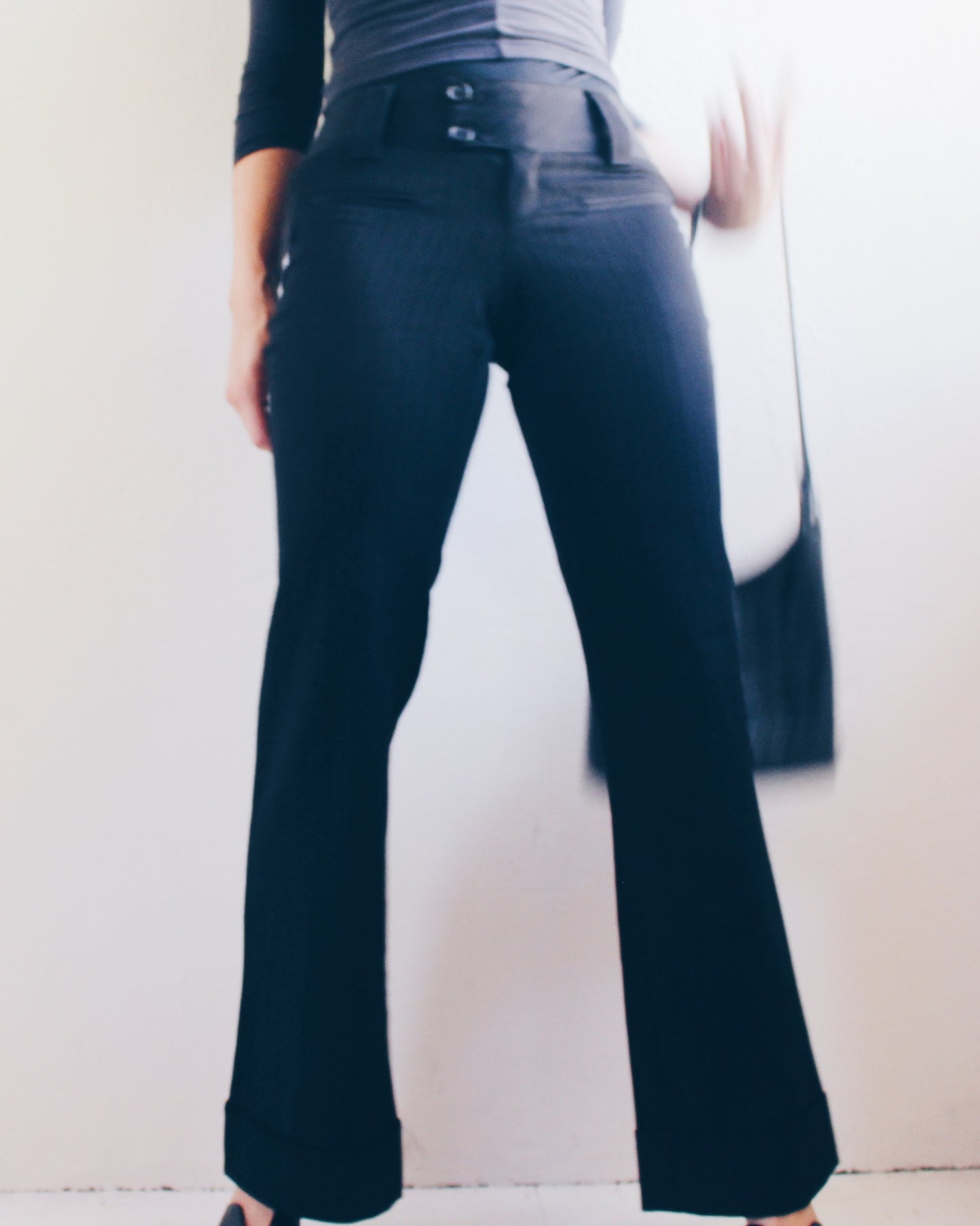 Vintage Y2K Low-Rise Black Pinstripe Bootcut Pants - Office Siren Style