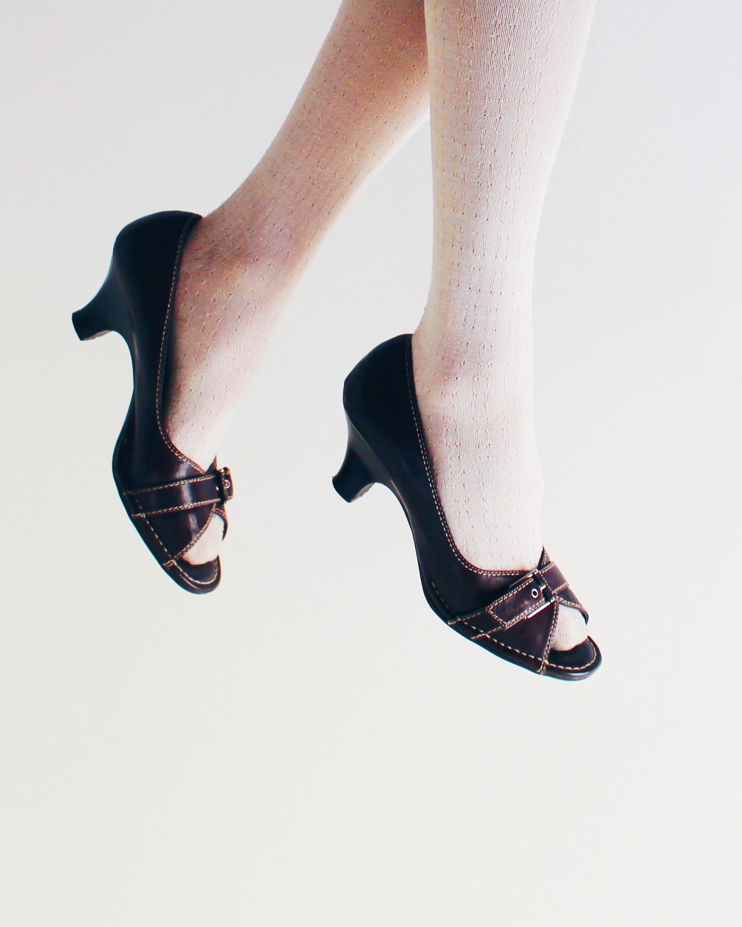 Aerosoles Chocolate Brown Peep Toe Kitten Heels | Academic Coquette Buckle Detail | High Quality Leather