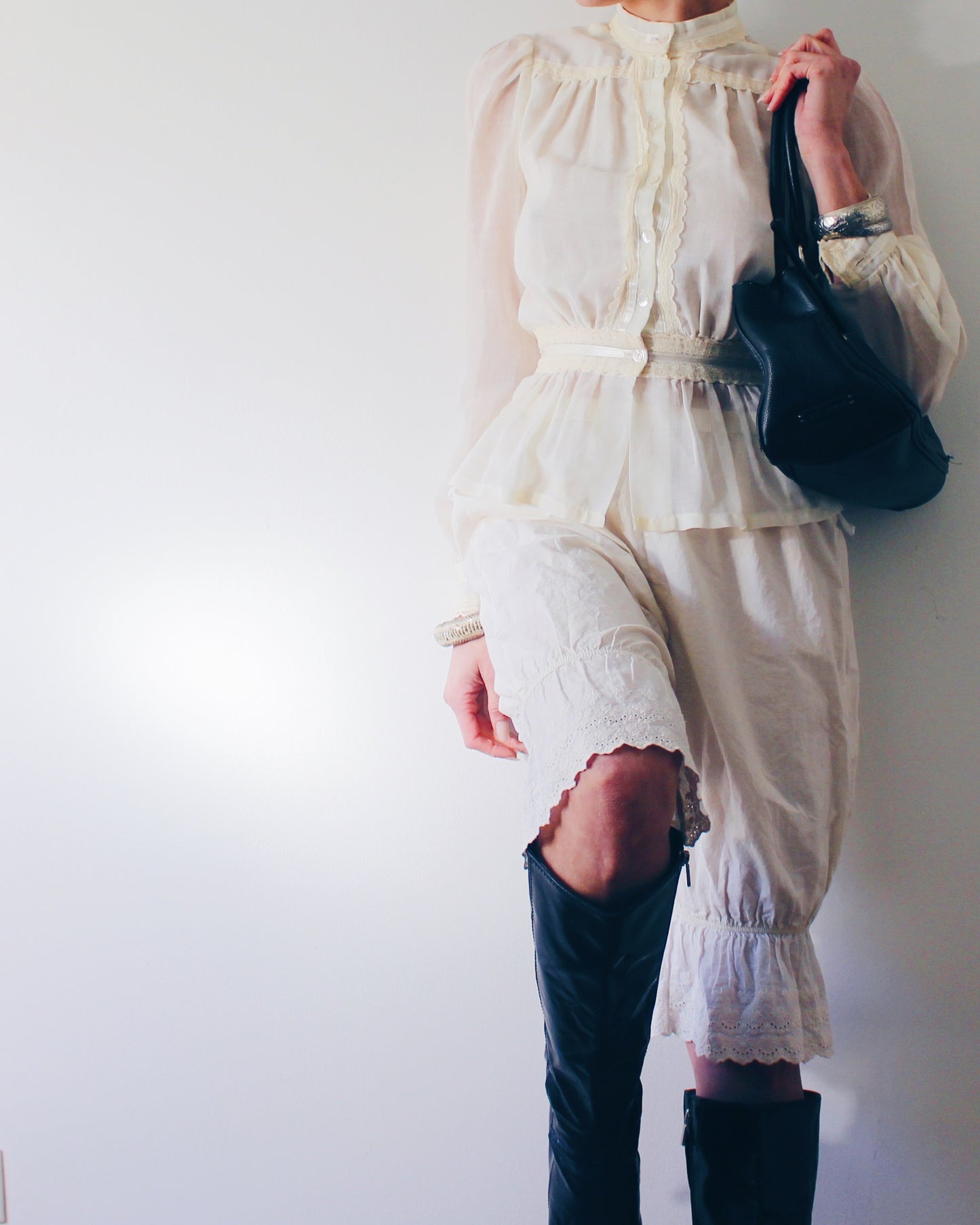 Vintage Gunne Sax Peplum Blouse – Cream Lace Boho Top 100% Cotton Prairie Cottagecore