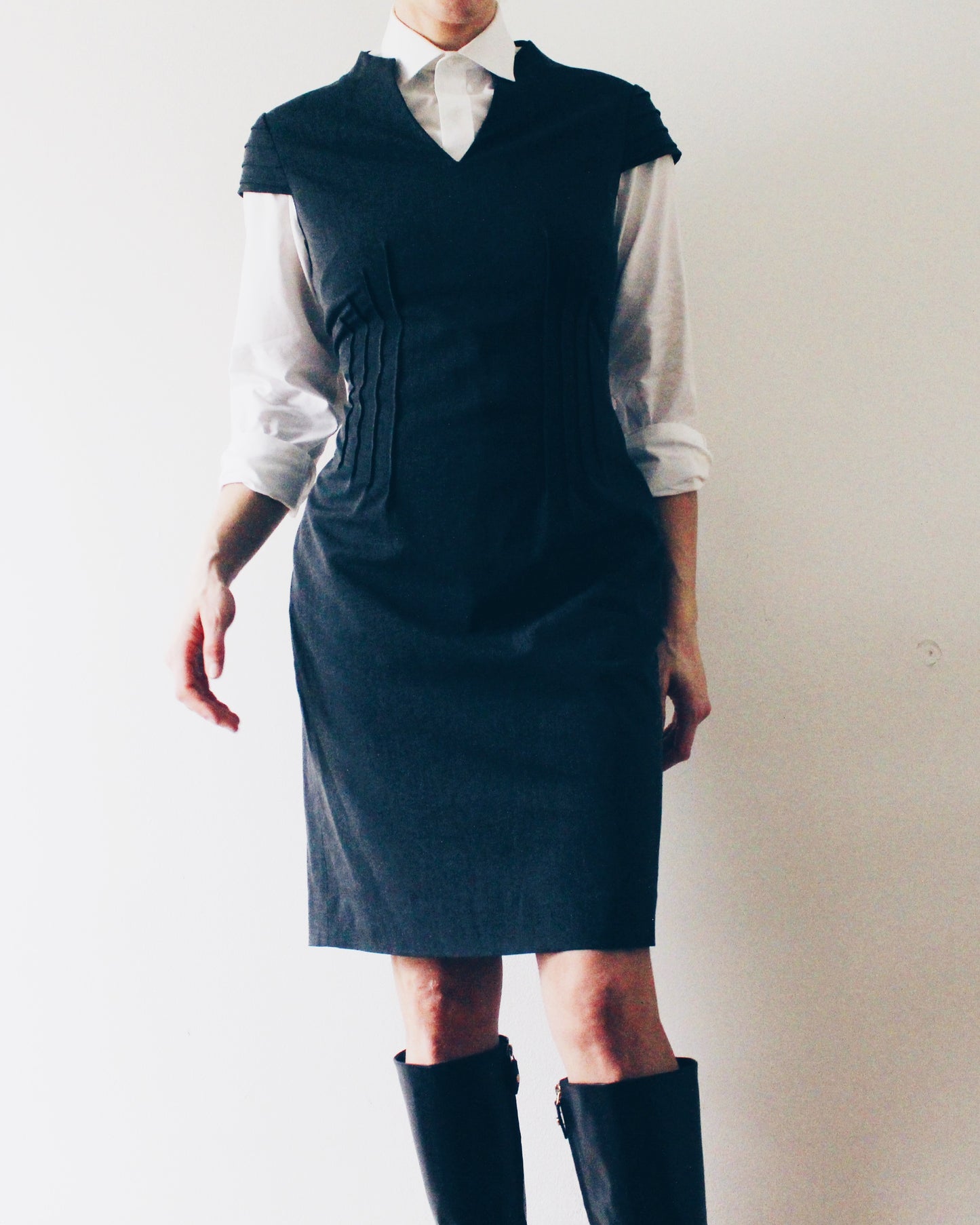 Office Layering Dress Gray Work Dress Professional Office Sheath Dress Short Sleeve Semi Formal Business Casual