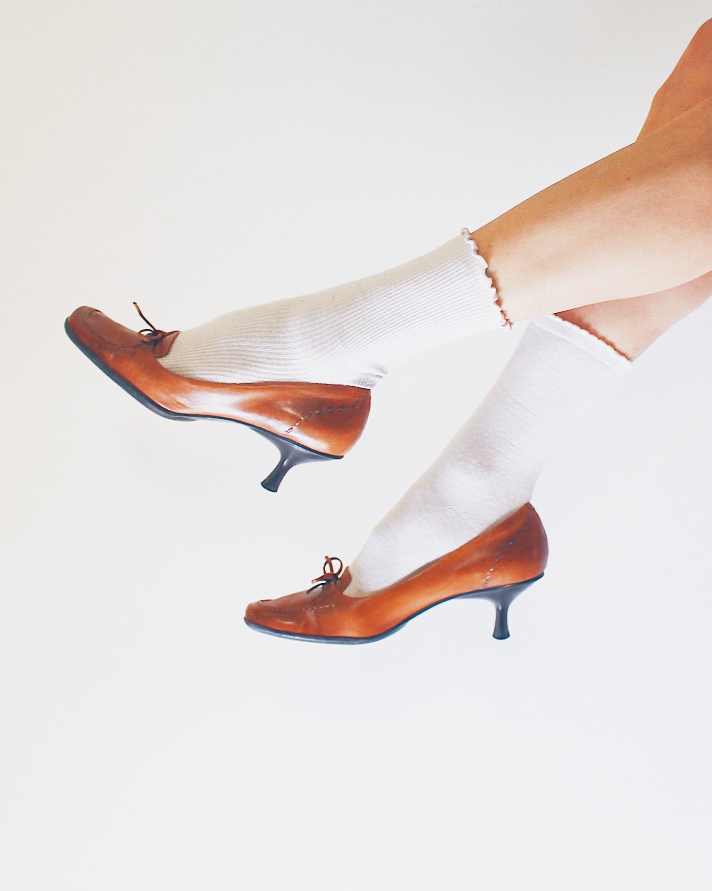 Vintage Enzo Angiolini Tan Leather Square‑Toe Kitten Heels – Academic Bookish Office Chic