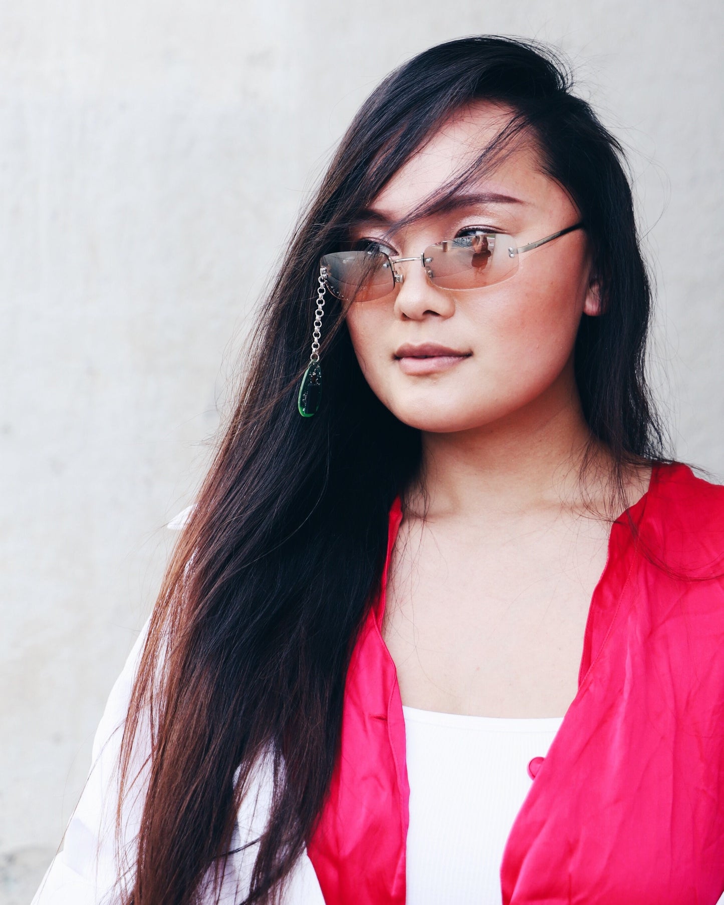 Y2K Matrix Cyberpunk Sunglasses - Vintage Rimless Shades with Teardrop Circuit Board Charm