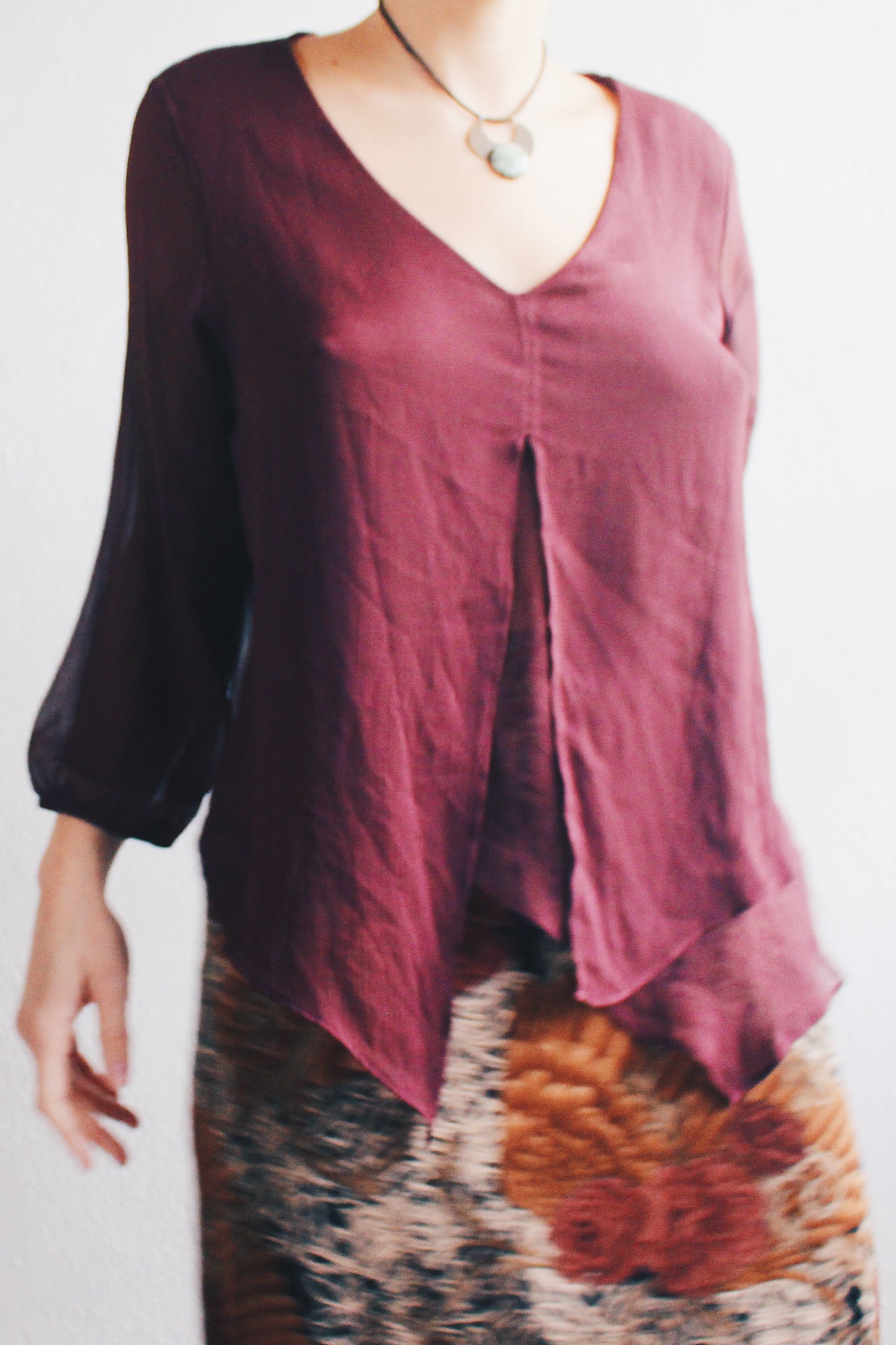 Enchanting Witch Vibes: Burgundy Sheer Asymmetric Top | Eco-Upcycled Fashion