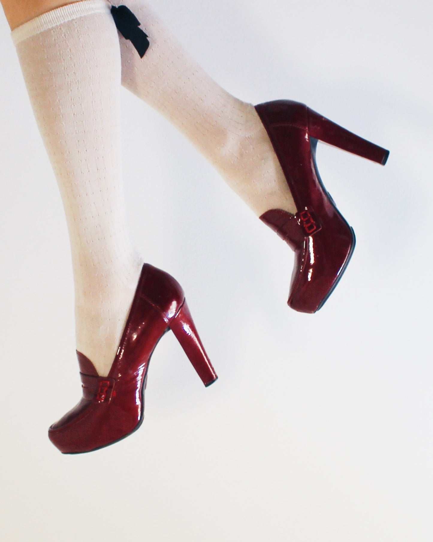 Burgundy Chunky Heeled loafers Librarian shoes with an academic corporate vibe
