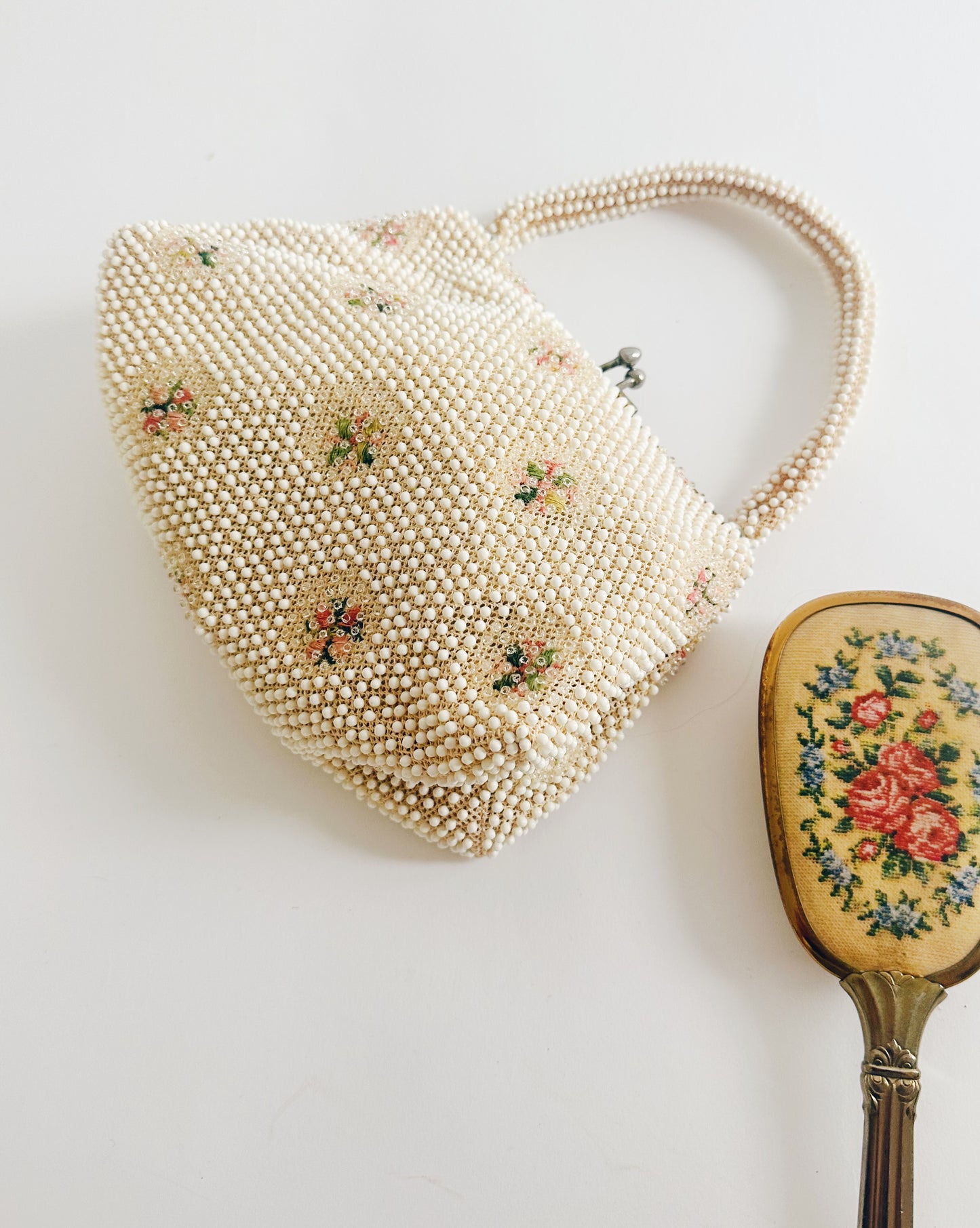 Vintage 1950s Floral Beaded Purse – Delicate Evening Clutch by Code Bead