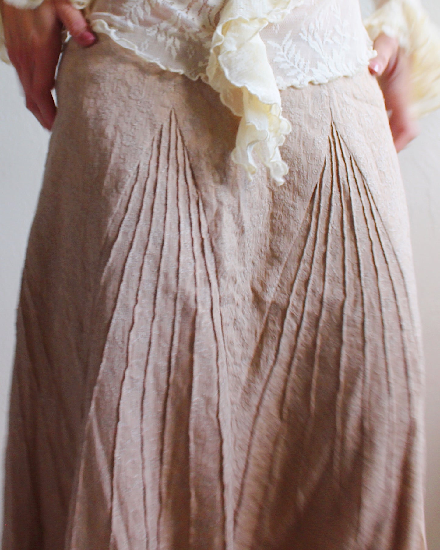 Vintage 90s Tan Linen Cotton Blend Folk Skirt - Boho Hippie Cottagecore Style | Perfect for Summer