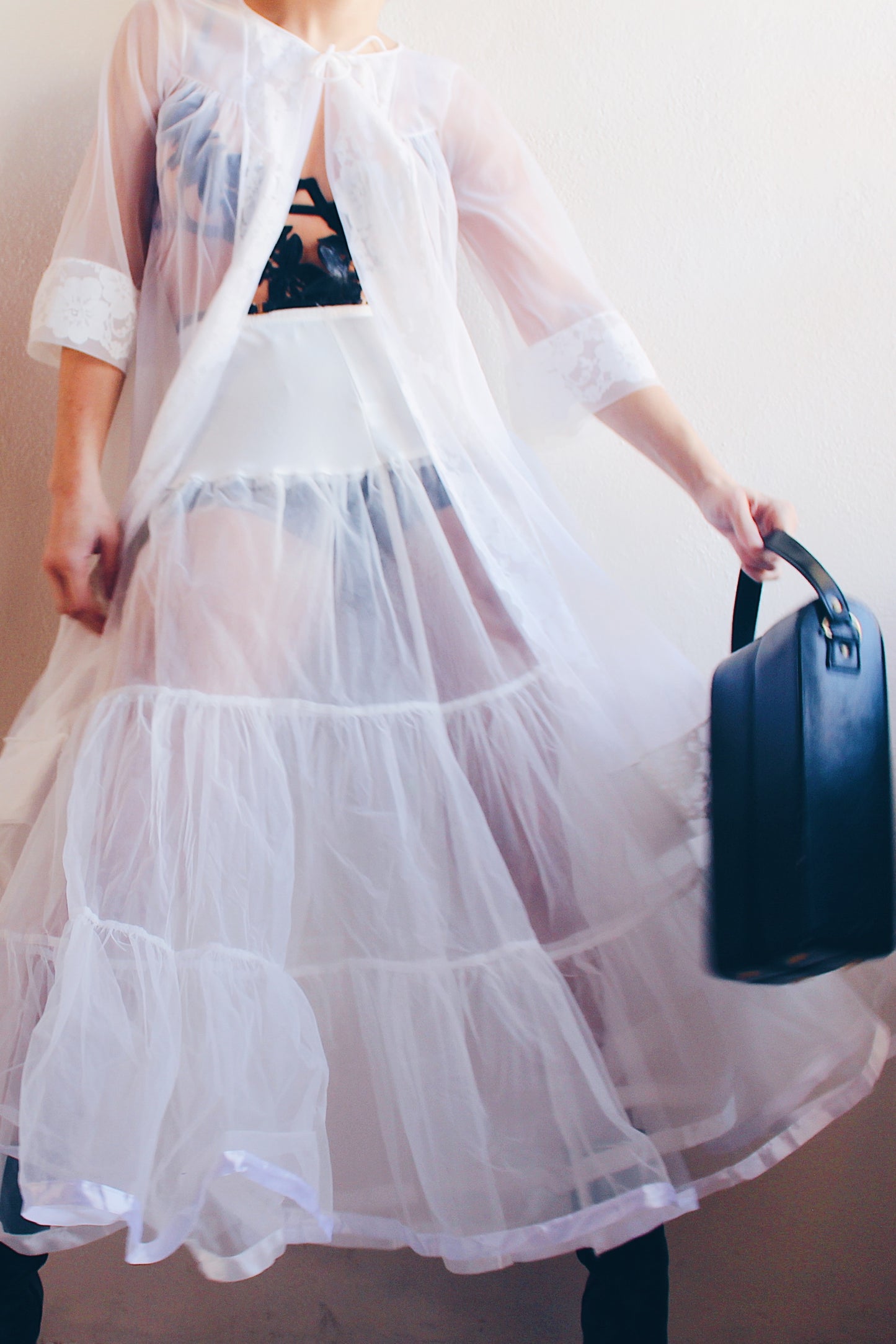 Victorian Whispers: Sheer White Lace Bed-Coat Robe for Dark Academic Dreams