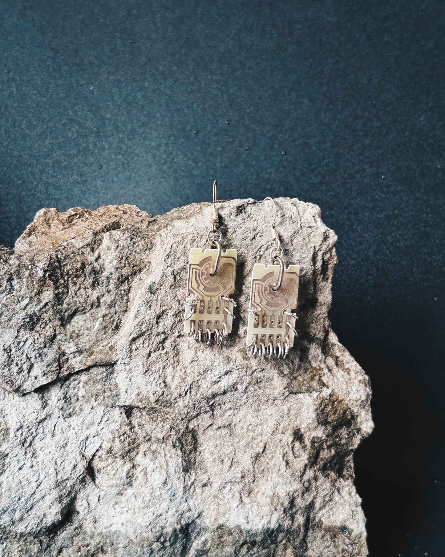 Handmade Cyberpunk Circuit Board Earrings – Solarpunk Chainmail Tech Jewelry