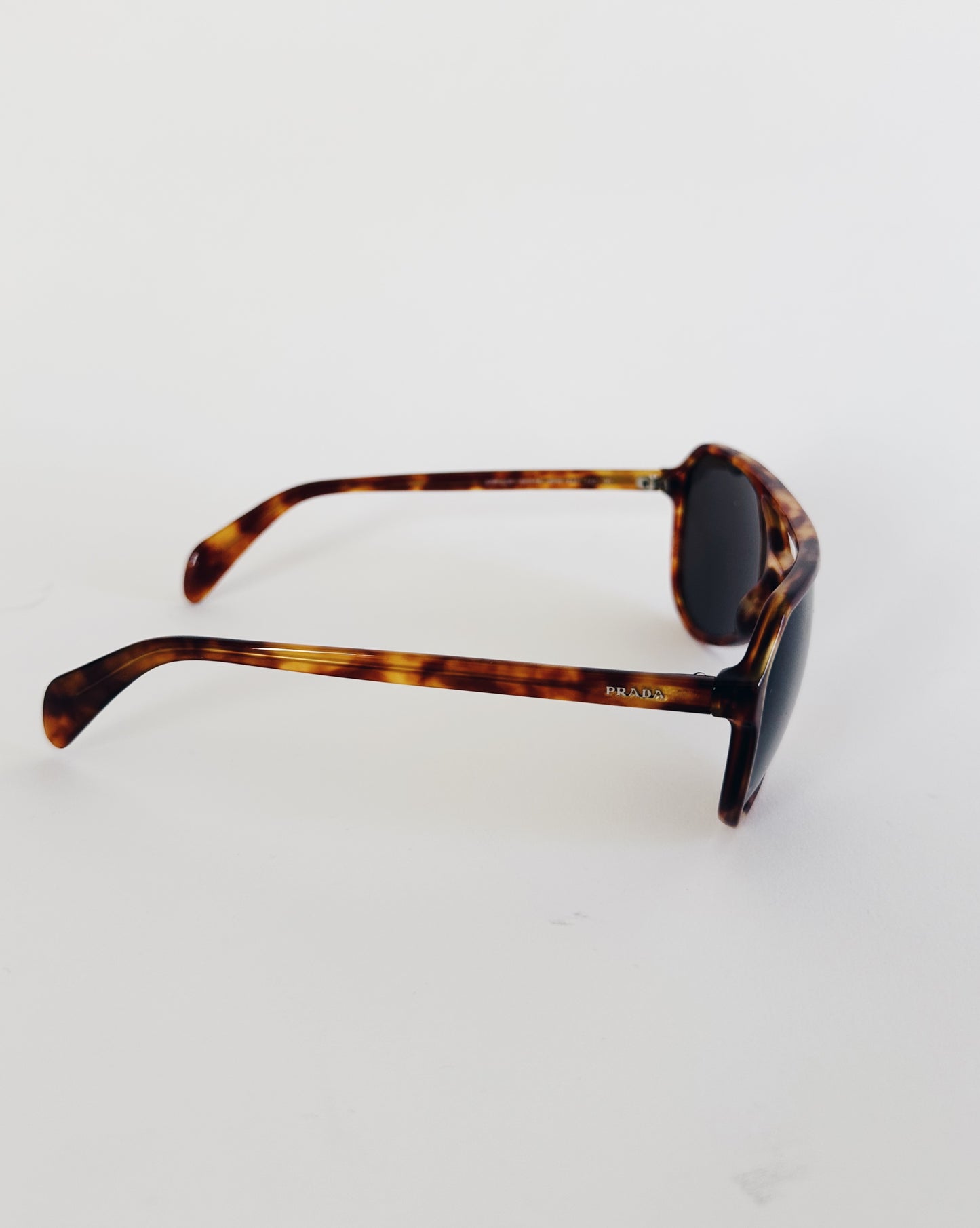 Vintage Prada Tortoise Shell Sunglasses – 70s Inspired Brown Designer Shades with Leather Case