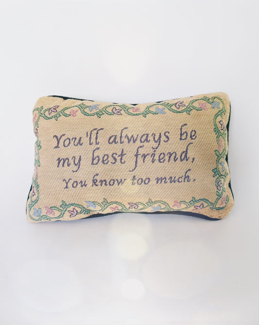 You'll Always Be My Best Friend, You Know Too Much" Cursive Pillow | Cottagecore Funny Throw Pillow | Quirky Decor