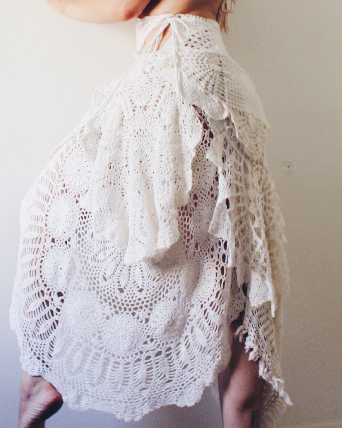 Upcycled Asymmetric Dress Made from Vintage Handmade Doilies - Ethereal Bohemian Style | One-of-a-Kind Statement Piece - festival Doily Gown
