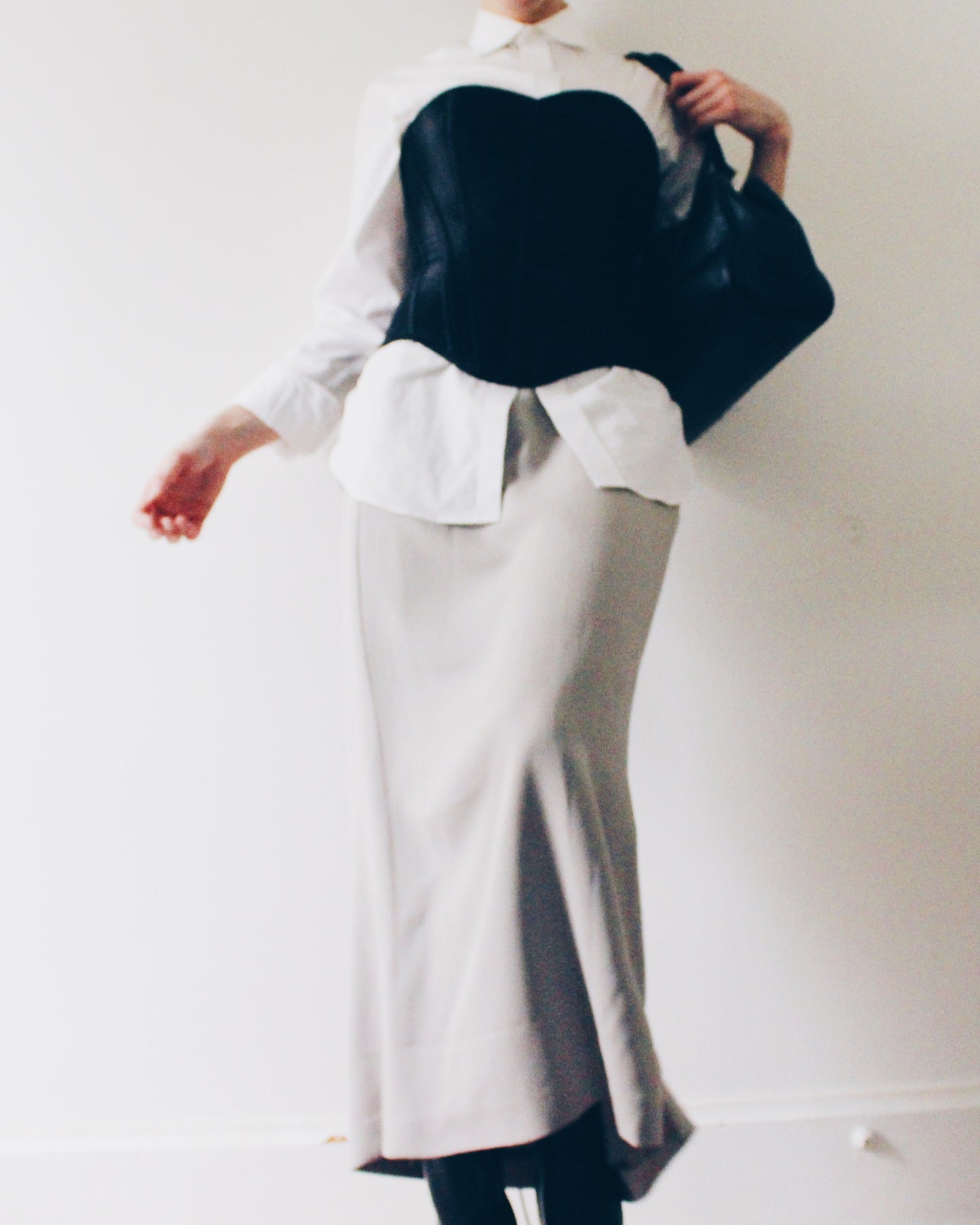 Vintage Grey Maxi Skirt by Karen Scott – 90s Minimalist Long Skirt | High or Low Rise Neutral Capsule Wardrobe Staple