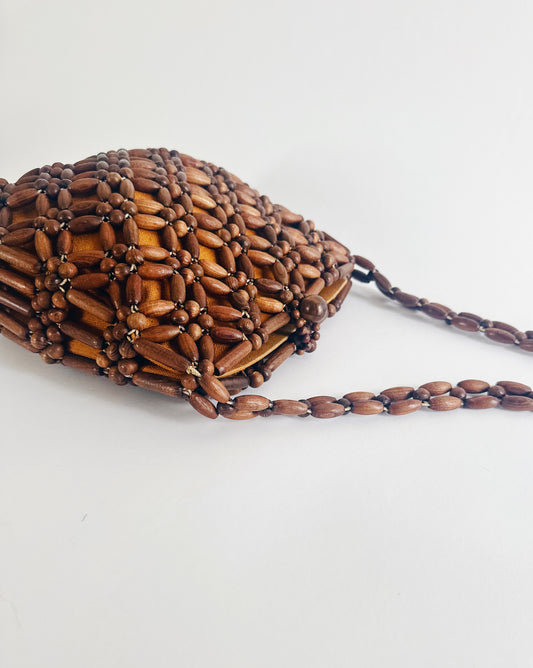 Vintage 90s Wooden Beaded Purse – Small Structured Summer Whimsygoth Boho Bag