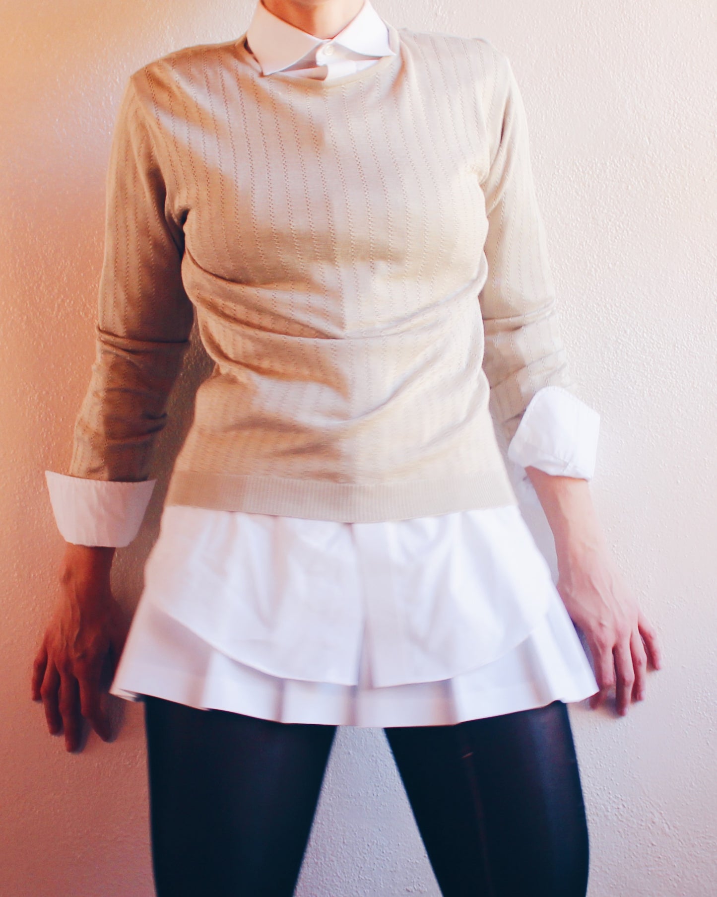 Vintage Silk Talbots Beige Knit Sweater – Minimalist Academic Style Layering Top