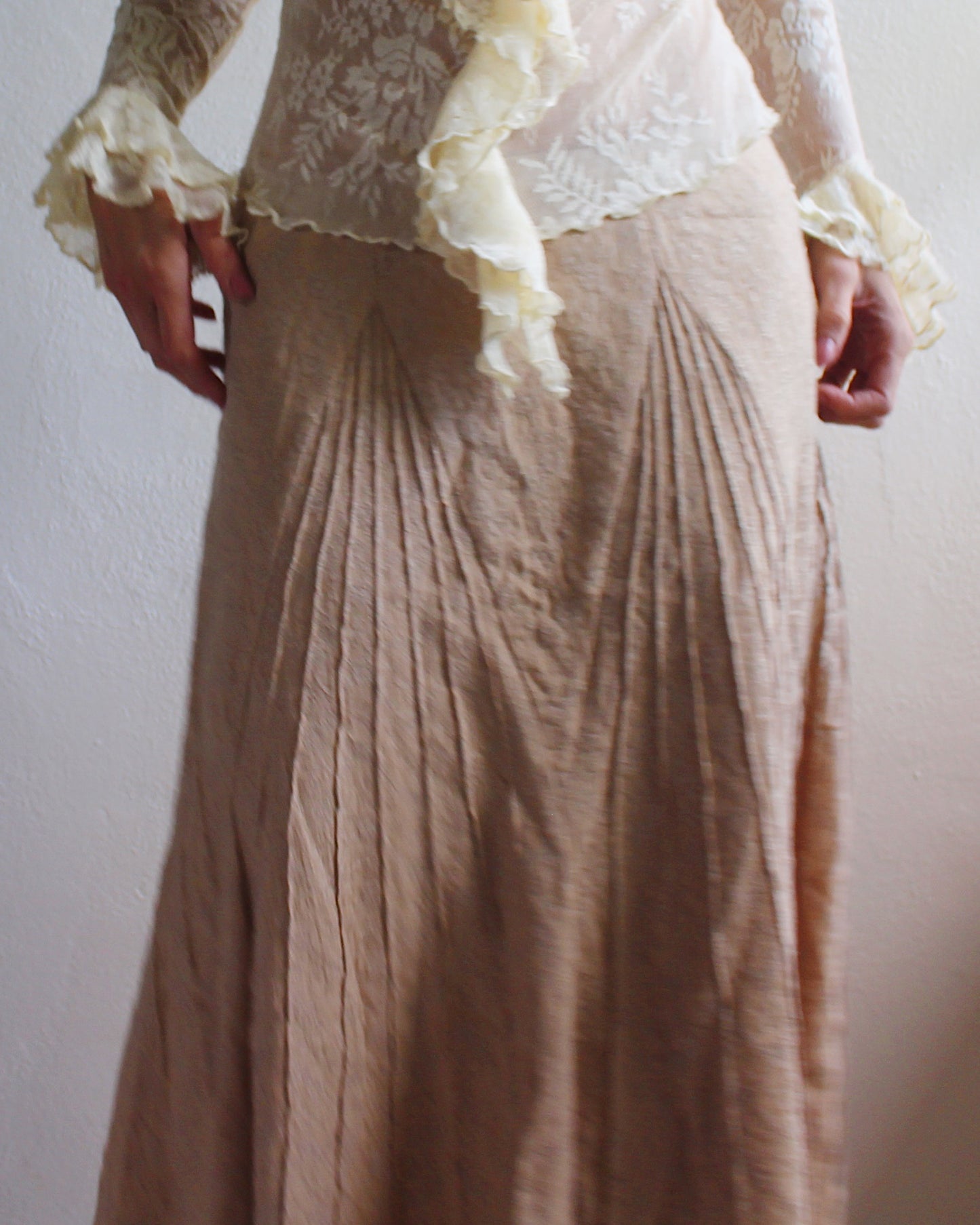 Vintage 90s Tan Linen Cotton Blend Folk Skirt - Boho Hippie Cottagecore Style | Perfect for Summer