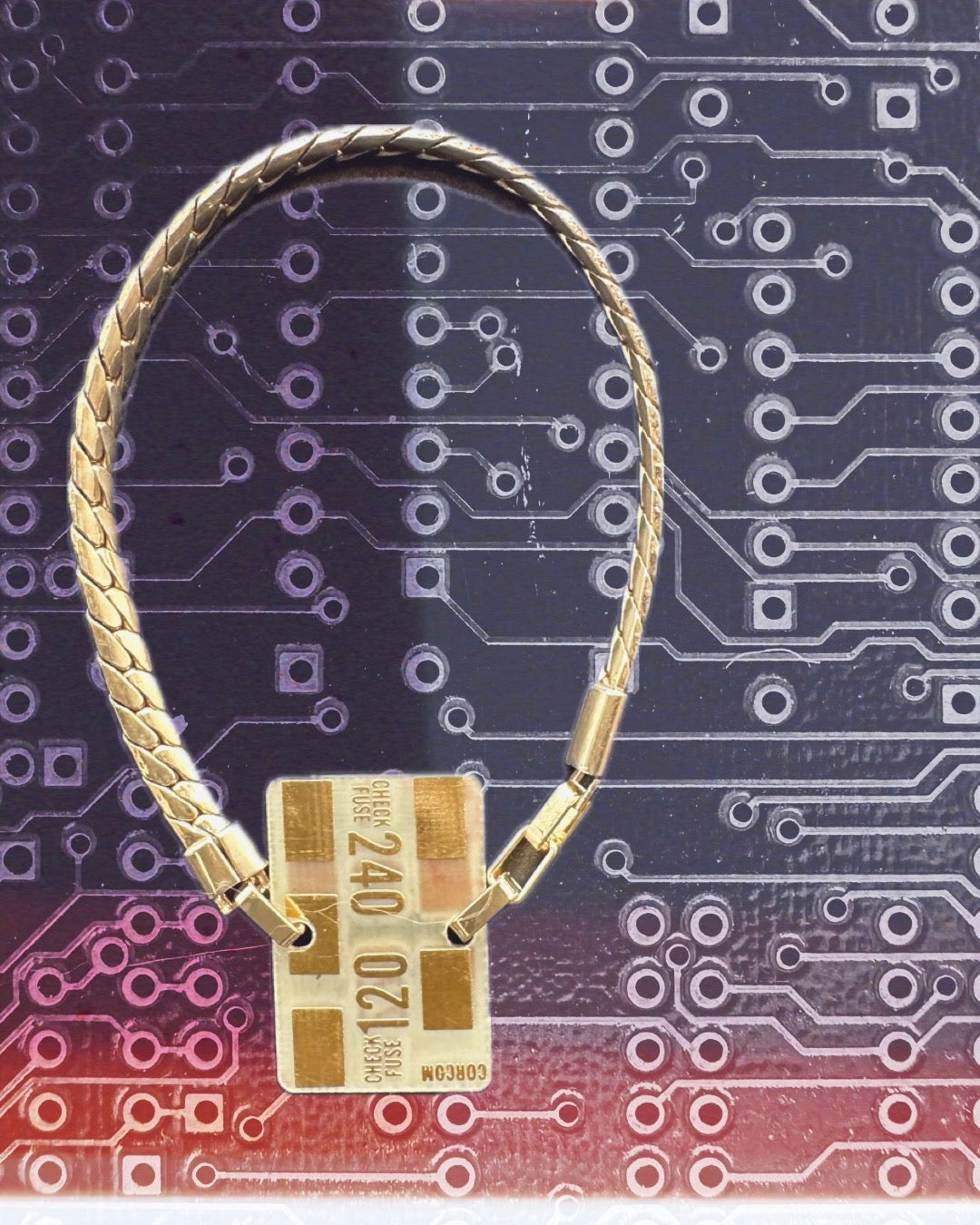 Gold Herringbone Chain Bracelet with Vintage Motherboard Charm : Unisex Accessory