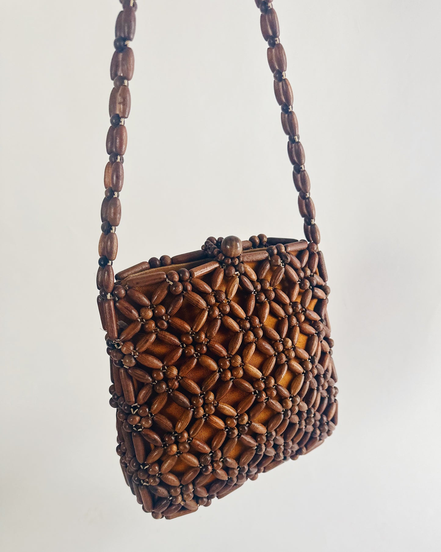 Vintage 90s Wooden Beaded Purse – Small Structured Summer Whimsygoth Boho Bag