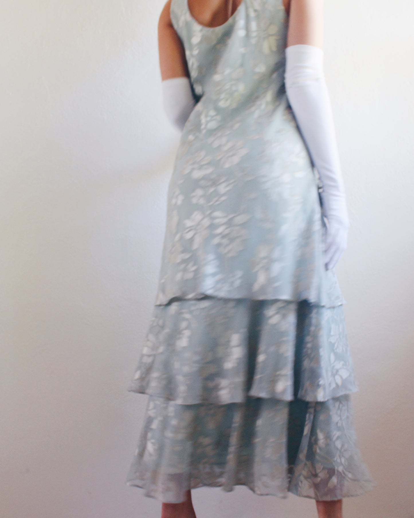 Vintage 90s Light Green Tiered Floral Maxi Dress – Ethereal Spring Cottagecore Fairycore Gown