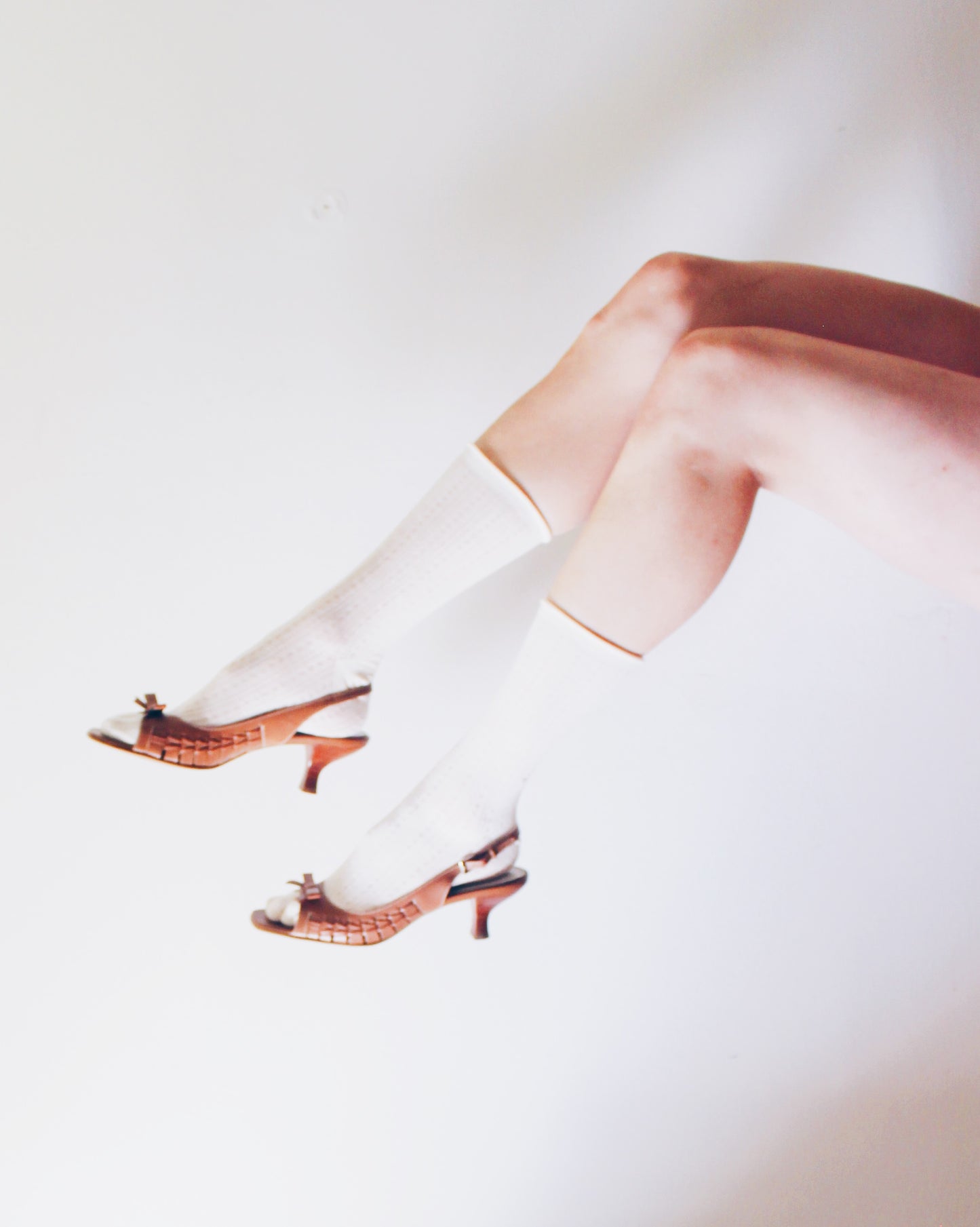 Franco Sarto Tan Leather Peep Toe Kitten Heels with Bow | Coquette Summer Sandals | Genuine Leather Upper