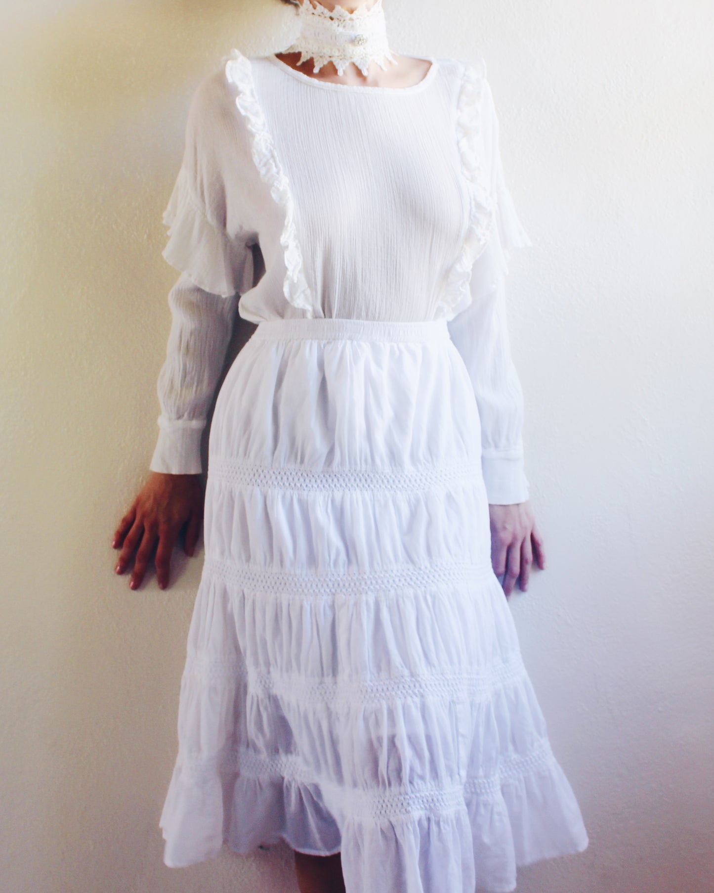 AllSaints White Gauzy Cotton Blouse – Edwardian-Inspired Ethereal Top | Whimsical Cottagecore Style