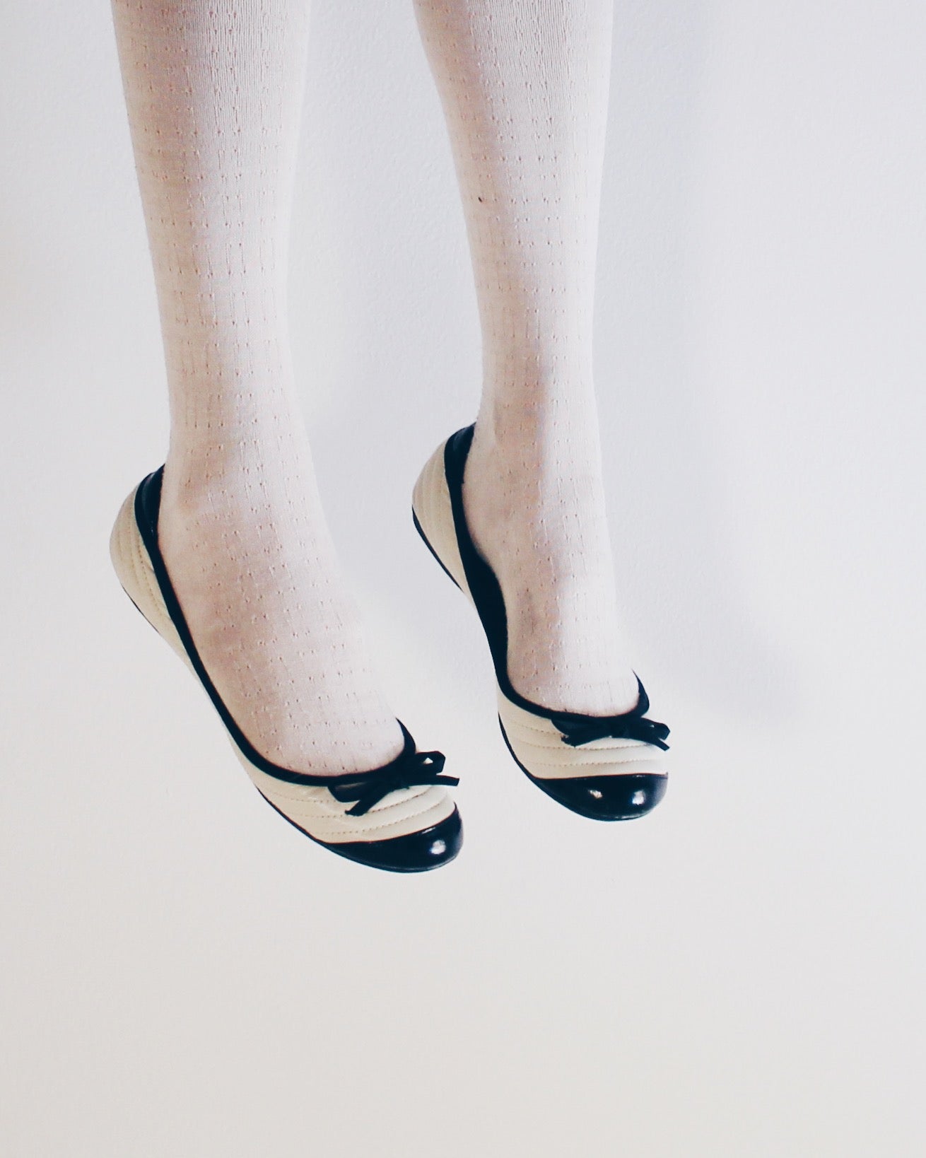 White and black bow adornment Y2K flats — Cute Bow Detail • Scholarly Coquette Ballet Shoes