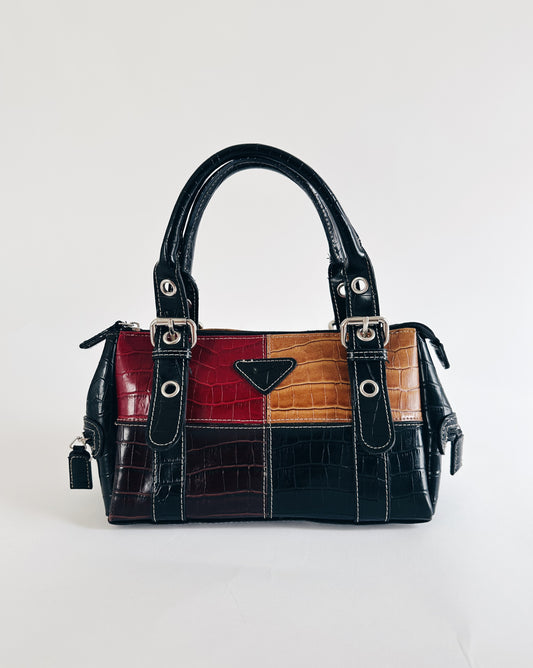 Vintage Patchwork Leather Handbag – 90s Y2K Multicolor Panel Purse