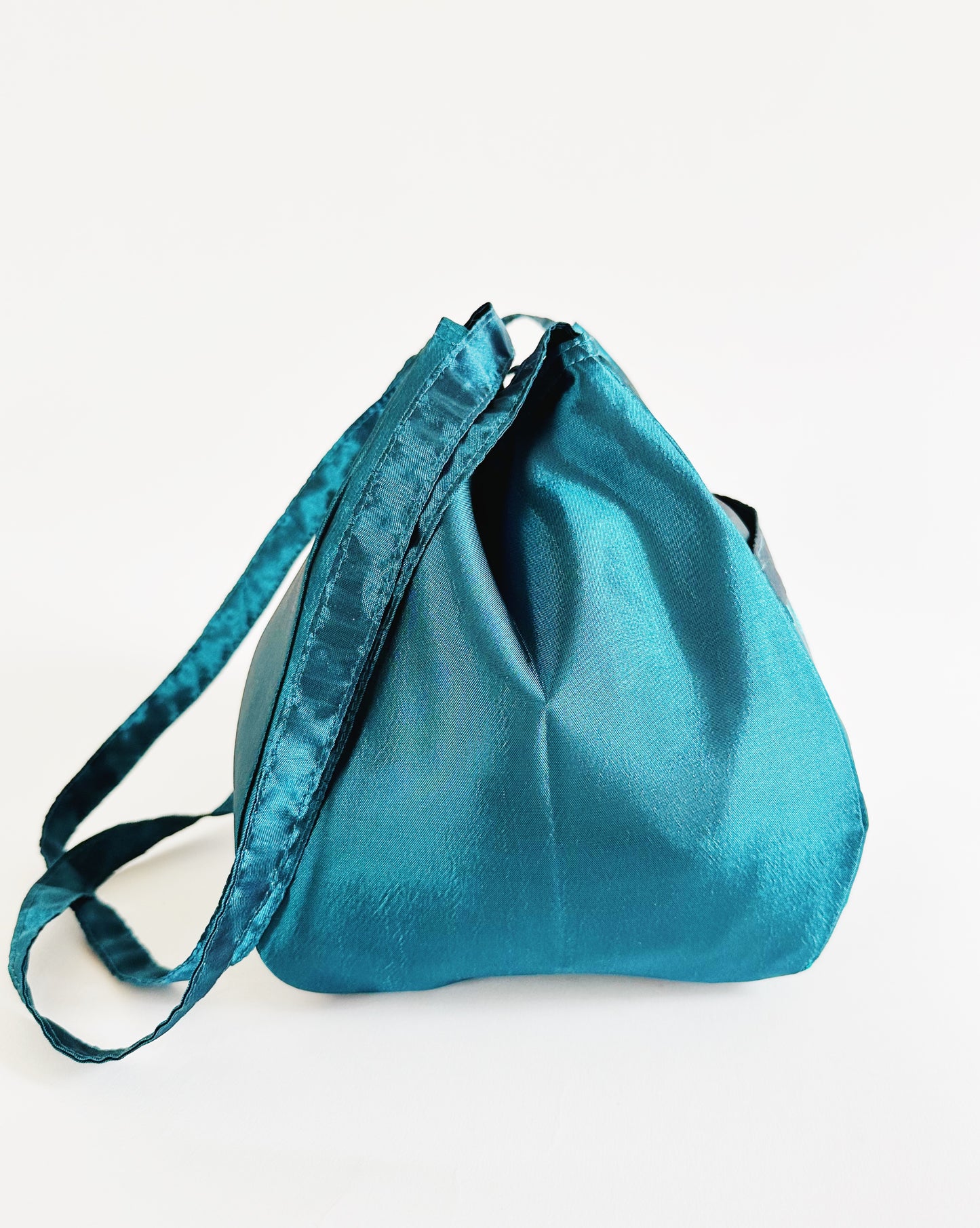 Teal Geometric Teardrop Purse – East Asian Botanical Print Statement Bag