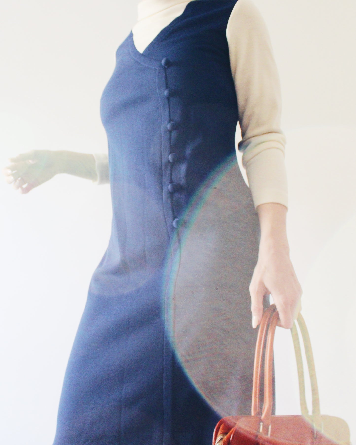 Vintage 1970s Navy & Ivory Pinafore Dress – Mod Knit Minimalist Academic Style