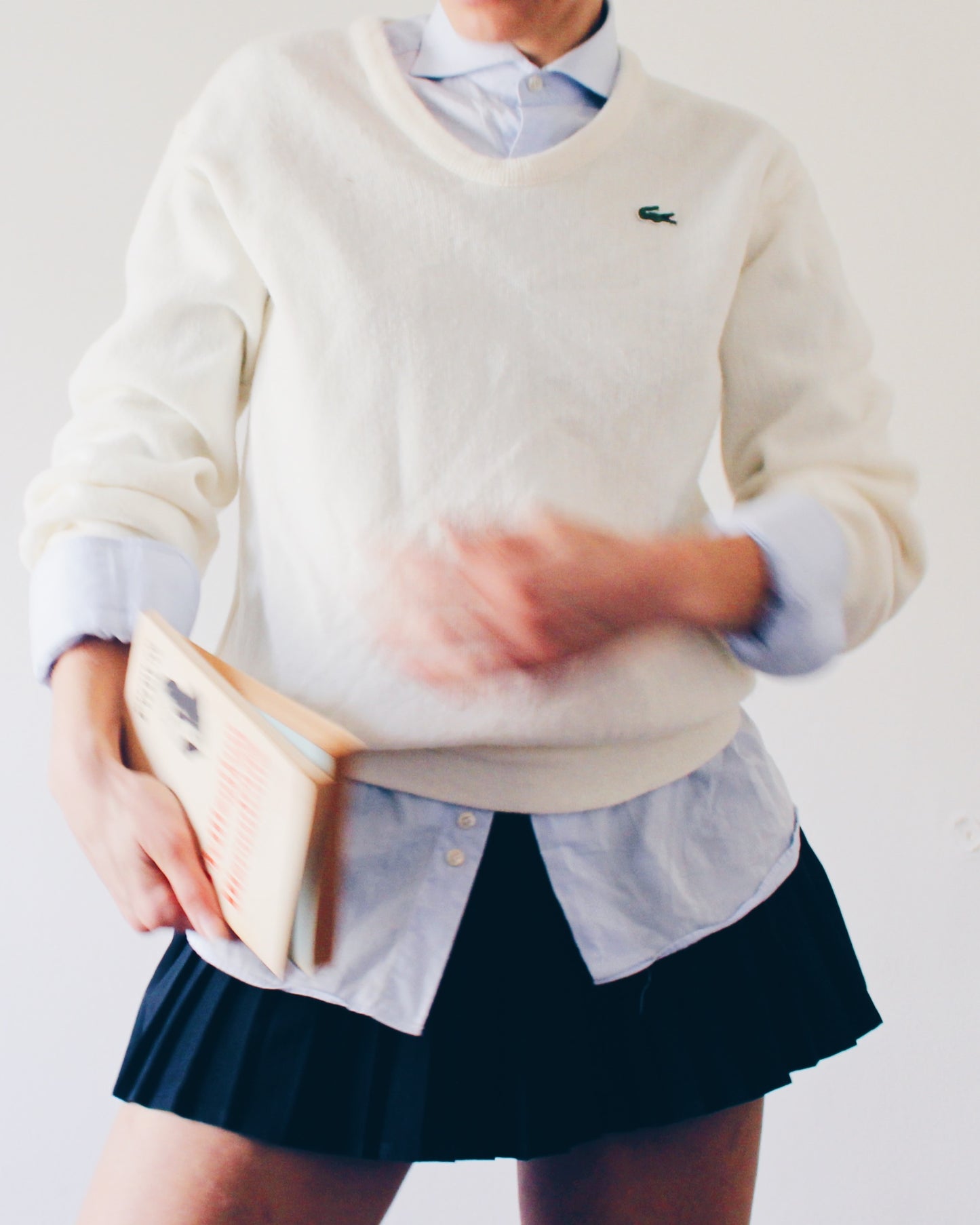Vintage Izod Lacoste Ivory V Neck Sweater - 1980s Academic Knit Long Sleeve With  Logo Preppy Layering