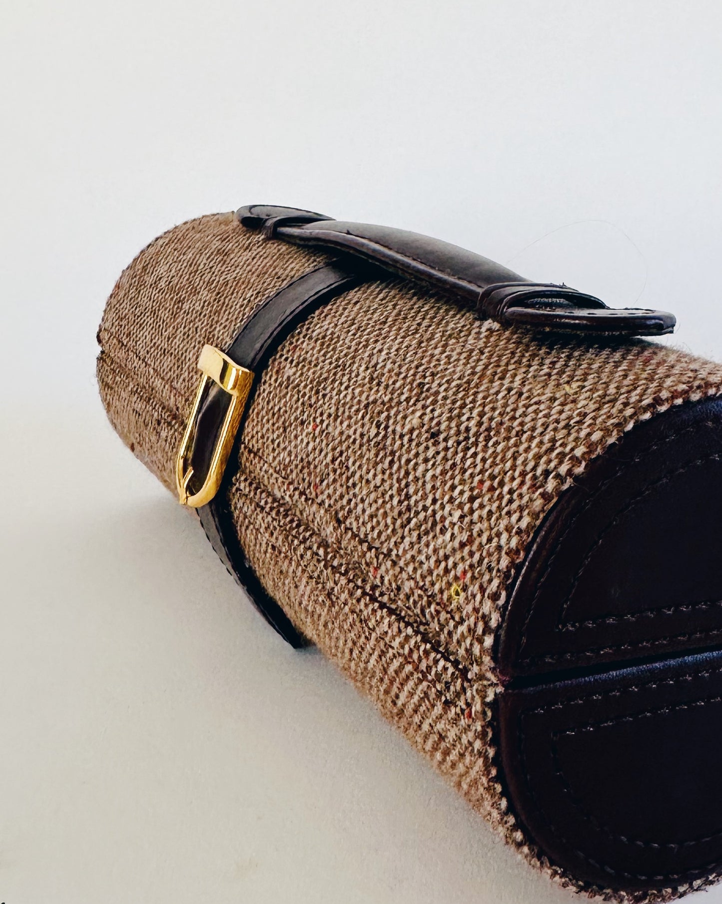 Vintage Brown Tweed Jewelry Travel Case – Mini Train Case Style Organizer | Vanity Storage Bag