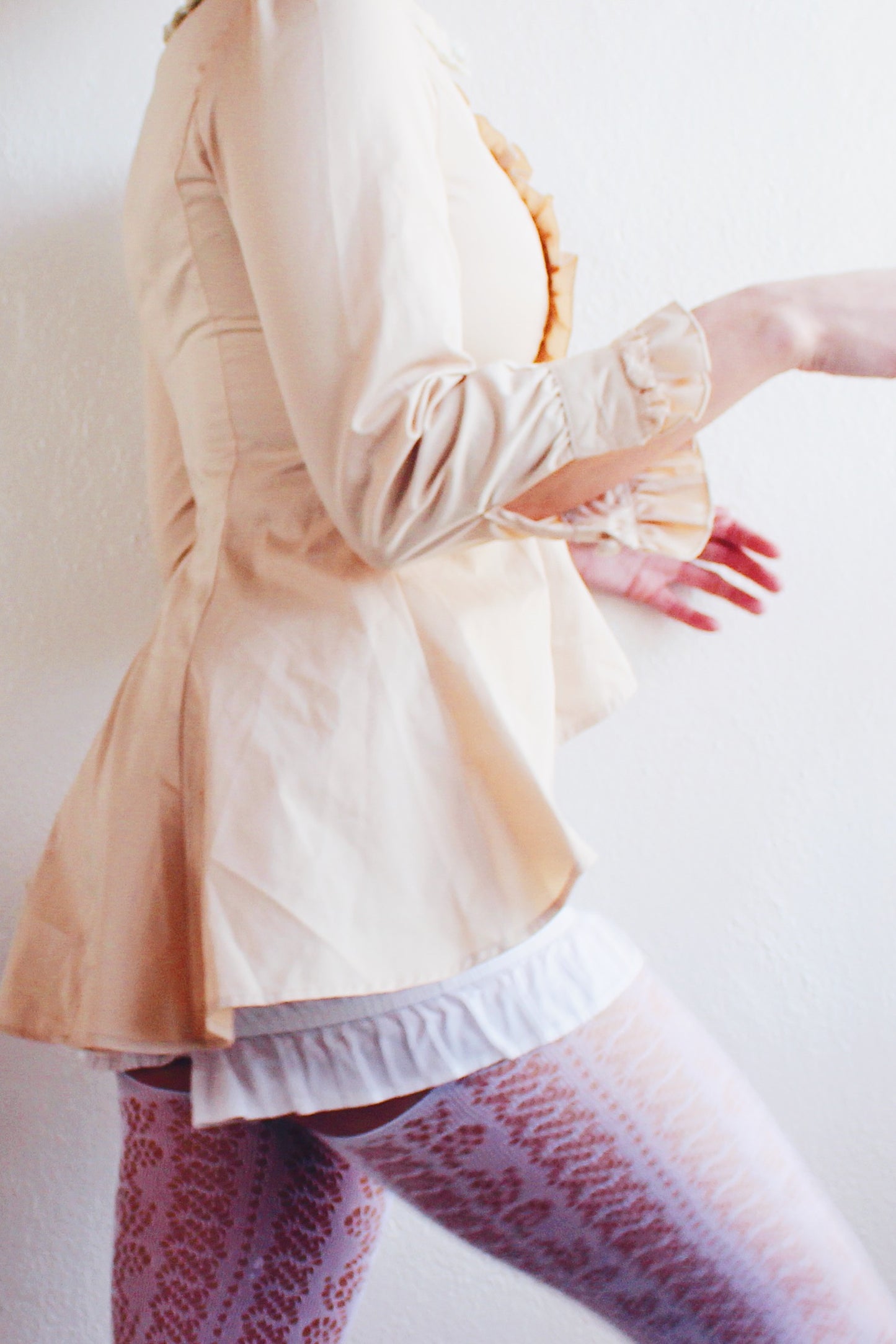 Elegance Revived: Upcycled Victorian Blouse with High-Low Hem and Ruffle Bib