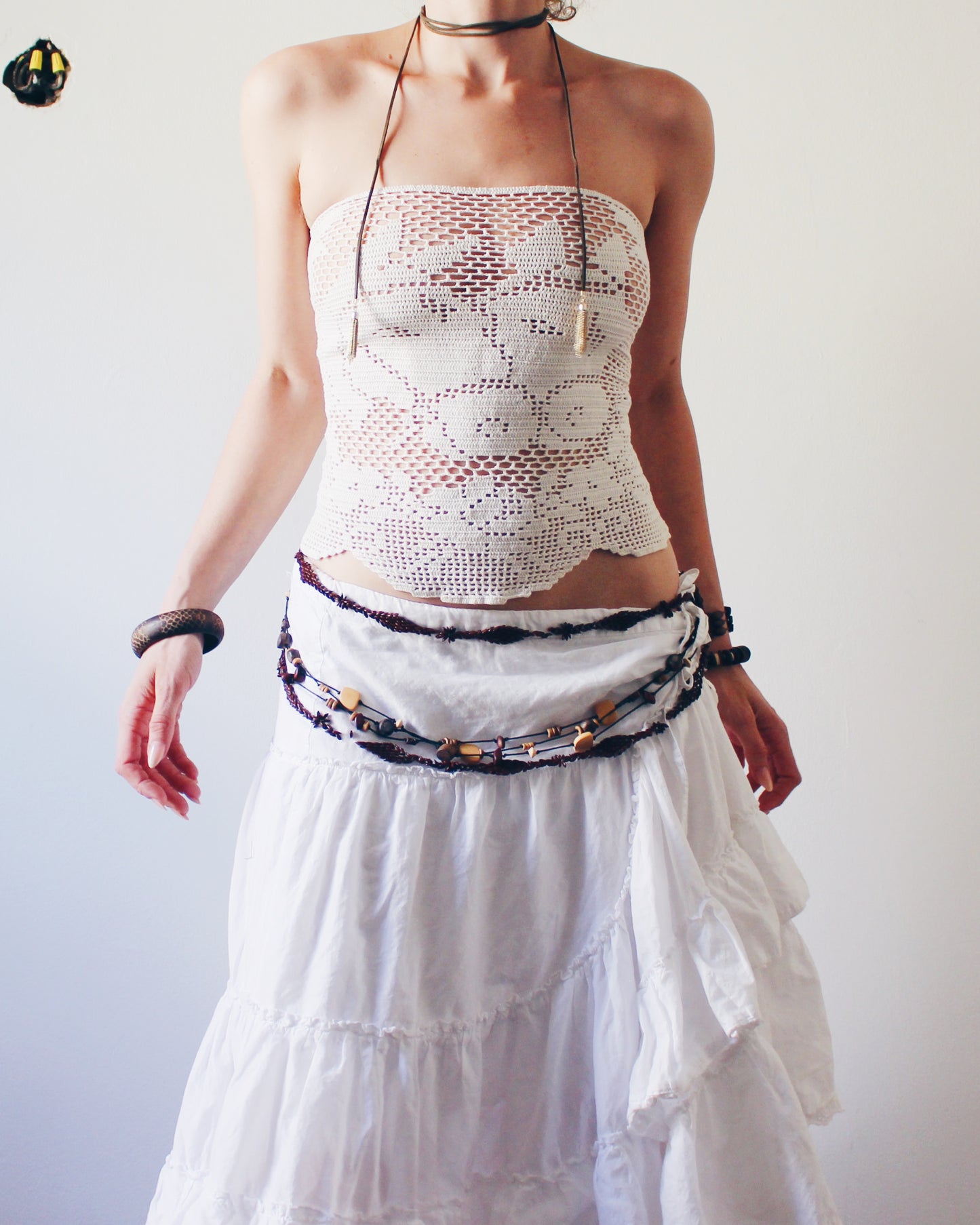 Crochet Couture: Upcycled Doily Crop Top - Reworked equestrian vintage - Festival Outfit