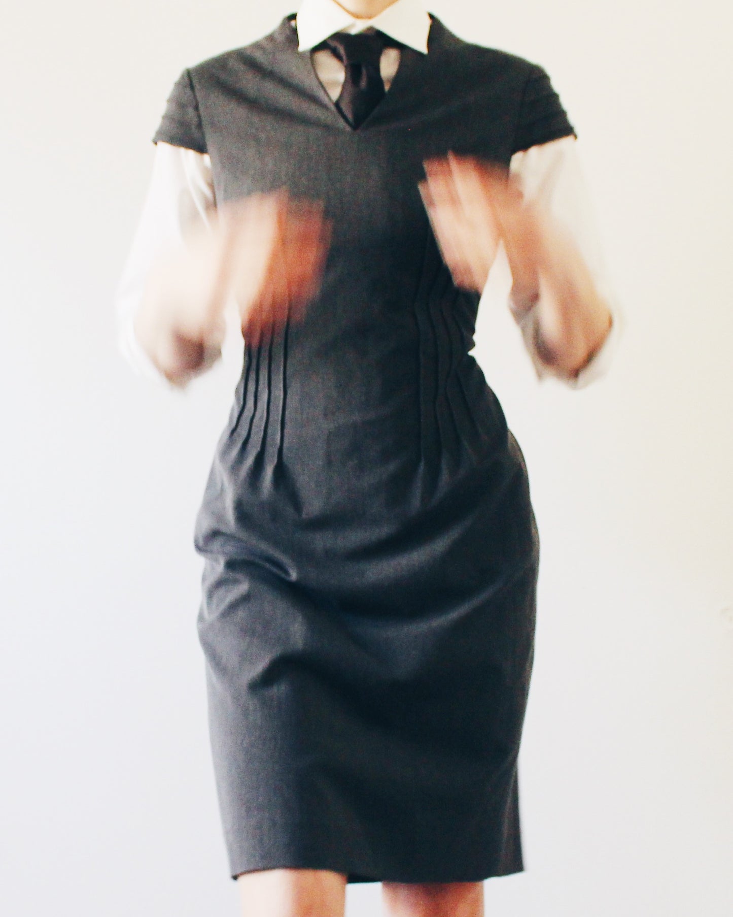 Office Layering Dress Gray Work Dress Professional Office Sheath Dress Short Sleeve Semi Formal Business Casual