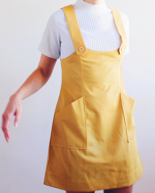 Vintage 1960s Handmade Yellow Pinafore Dress – Mod Mustard Overalls Sundress