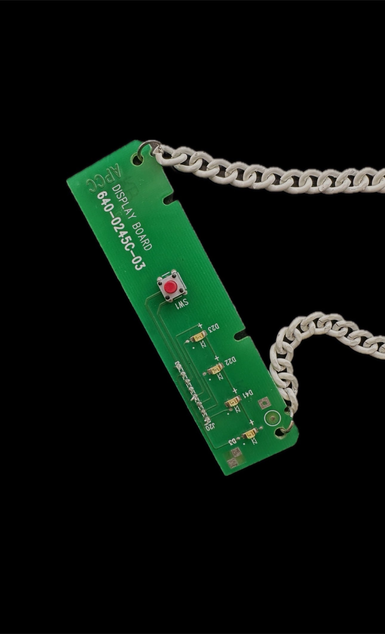 Futuristic Cyber Core Accessory: Green Circuit Board Upcycled White Chain Necklace