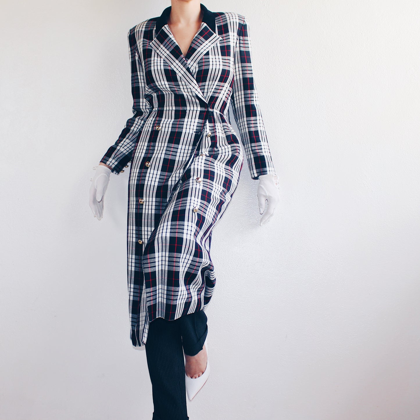 Vintage 90s Plaid Blazer Dress | Chic British Layering Piece - Thom Browne Style