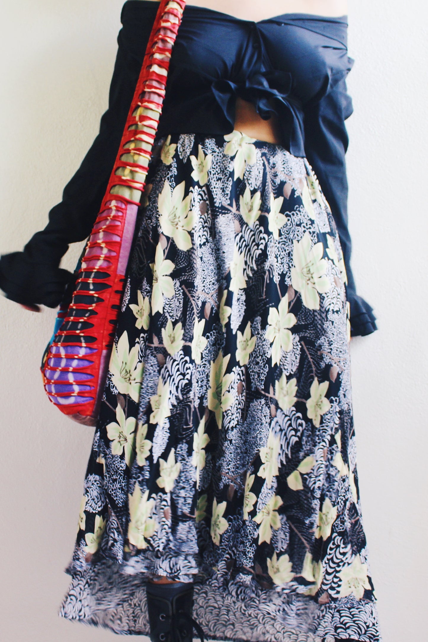 Vintage 90s Black Floral Maxi Skirt - Romantic Grunge Whimsygoth Style