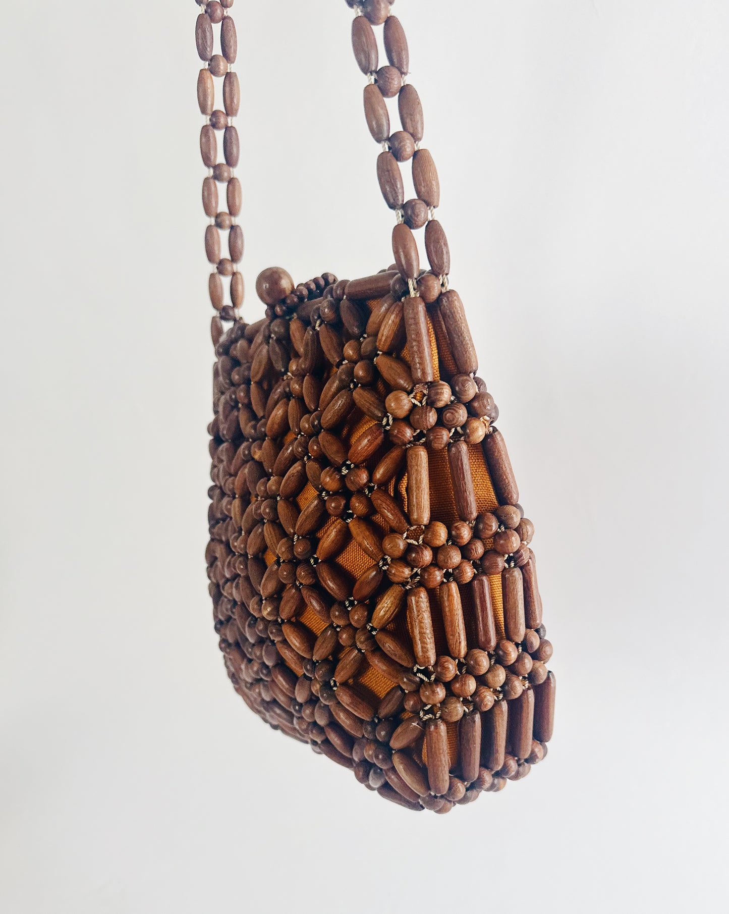 Vintage 90s Wooden Beaded Purse – Small Structured Summer Whimsygoth Boho Bag