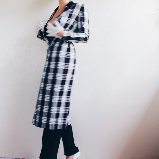 Vintage 90s Plaid Blazer Dress | Chic British Layering Piece - Thom Browne Style