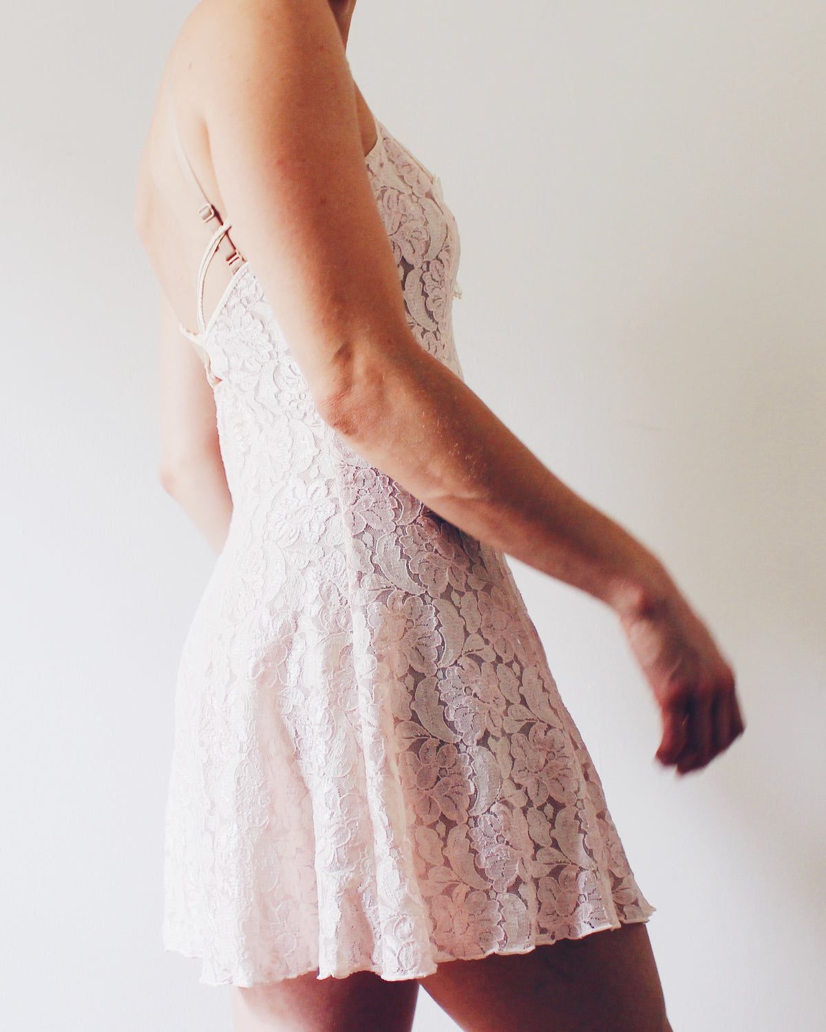 Soft Pink Lace Coquette Slip with Pearl Bead Lace Bust Adornment, Romantic Intimate Slip Dress, Flattering Coquette Lingerie