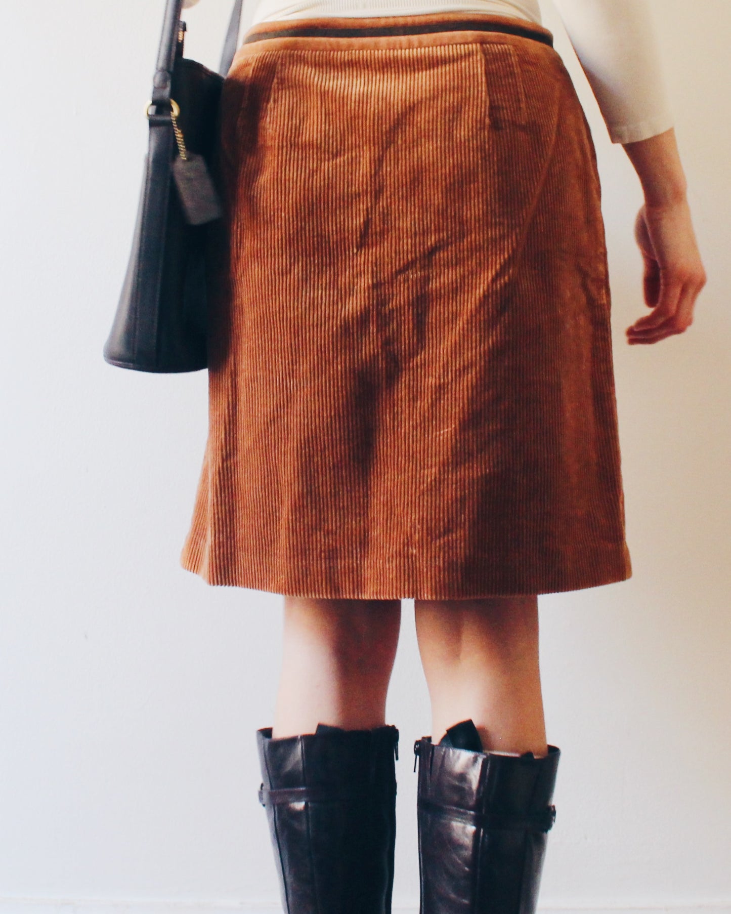 Vintage Corduroy and Wool Pocket Skirt – Low Waist 70s Style Midi in Earth Tones