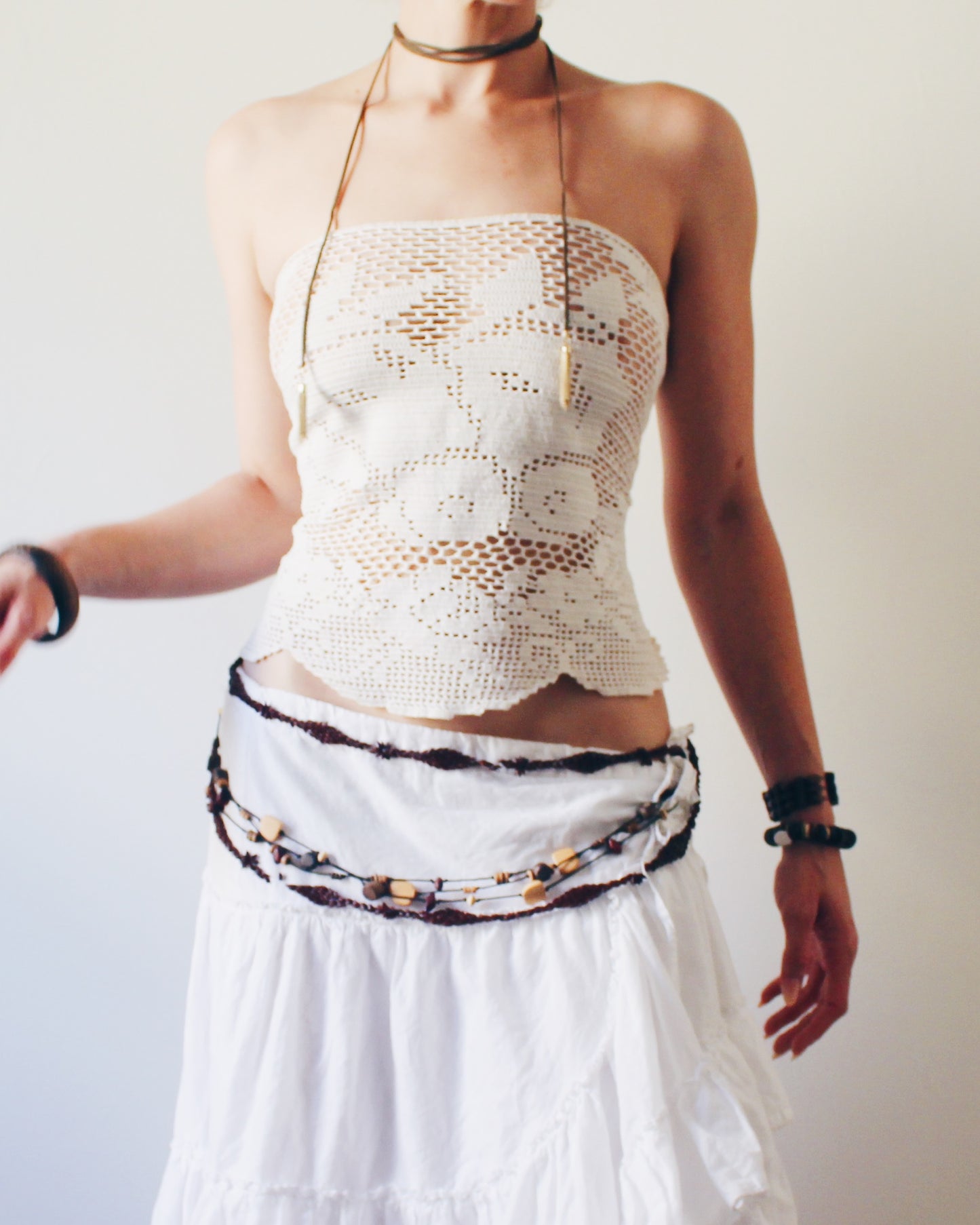 Crochet Couture: Upcycled Doily Crop Top - Reworked equestrian vintage - Festival Outfit