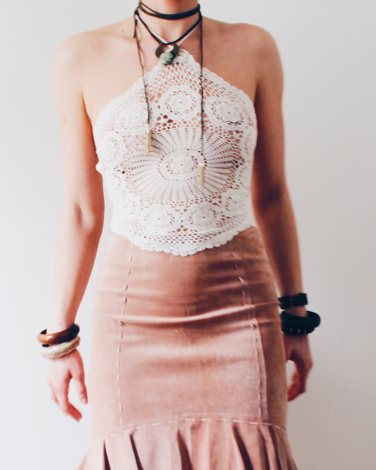 Crochet Couture: Upcycled Doily Crop Top - Reworked vintage - Coachella outfit